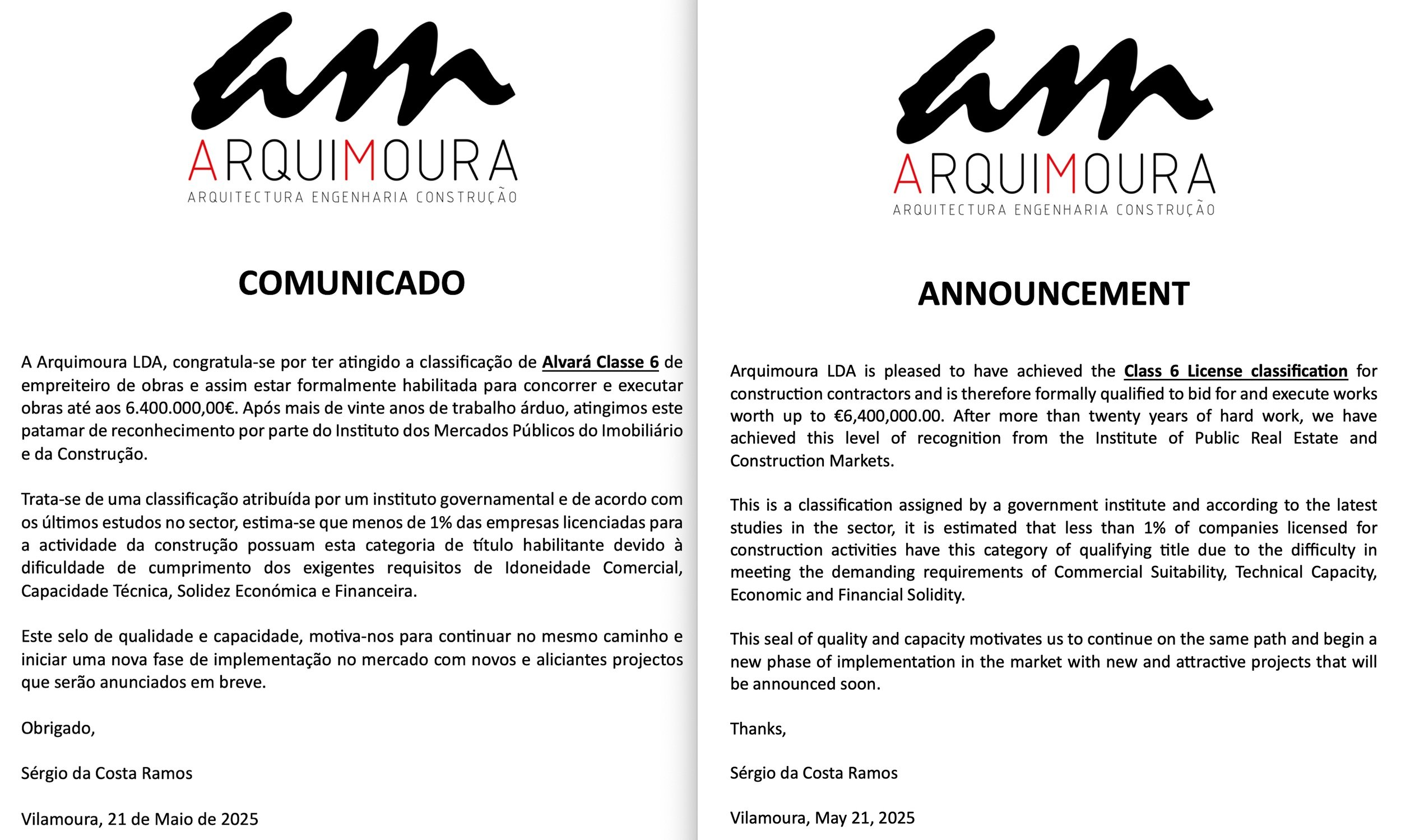 Comunicado Alvará Classe 6