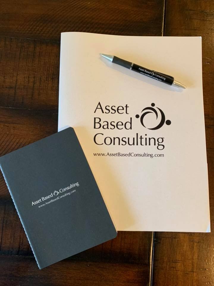 Logod Asset Based Consulting folder, pad and pen set