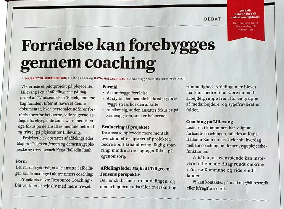 Fagbladet Sygeplejersken - debatindlæg om Ressource coachingen 2021