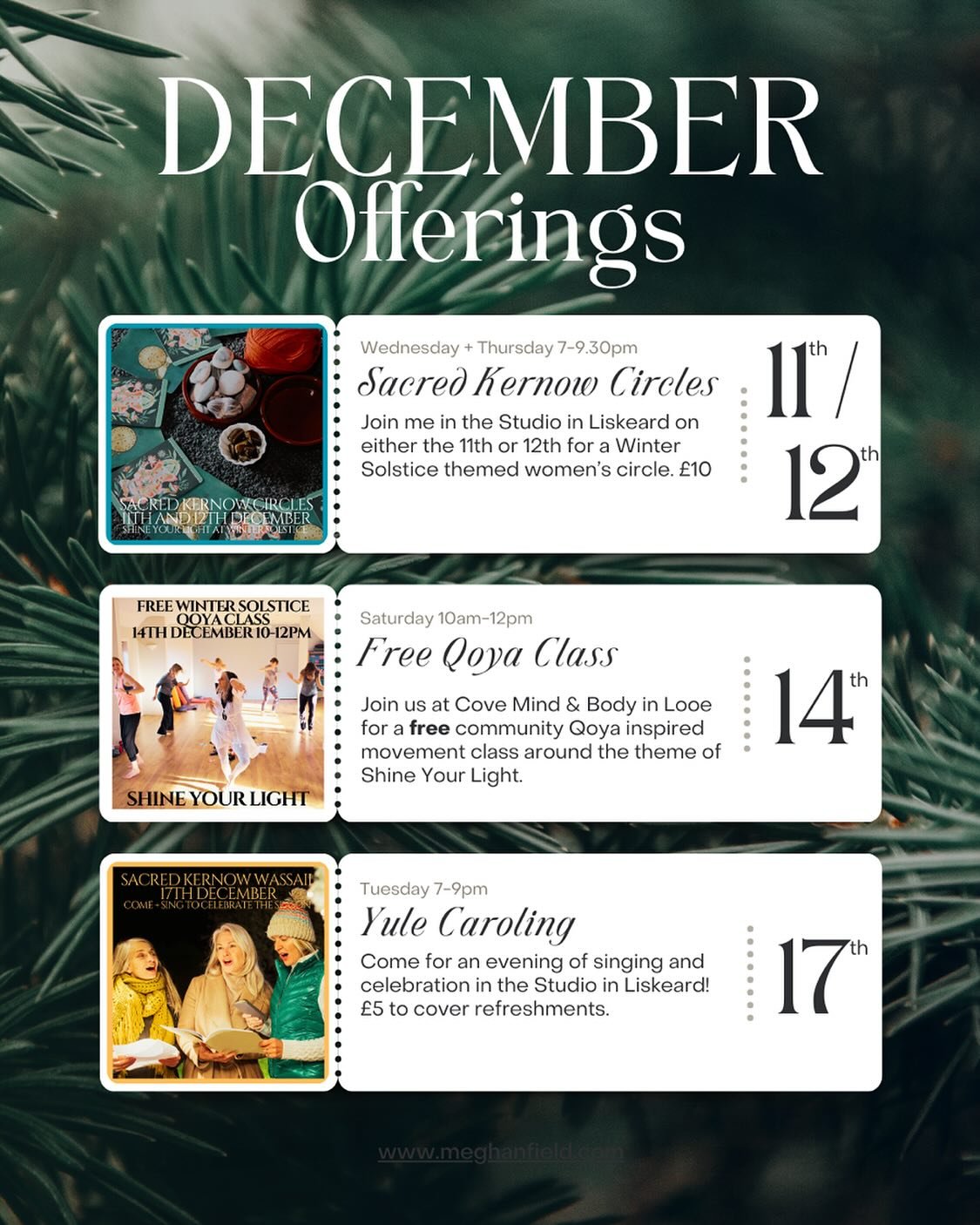As we head into December, I wanted to let you know about all the Sacred Kernow offerings that are coming up in the next month. If you are looking to take some time for yourself in this busy holiday season, I would love to welcome you to an event soon