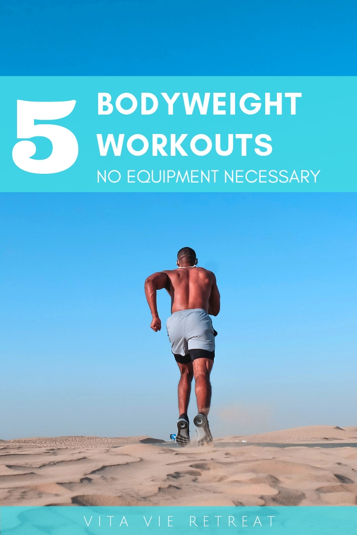 Man runs on sand as part of his bodyweight workout.