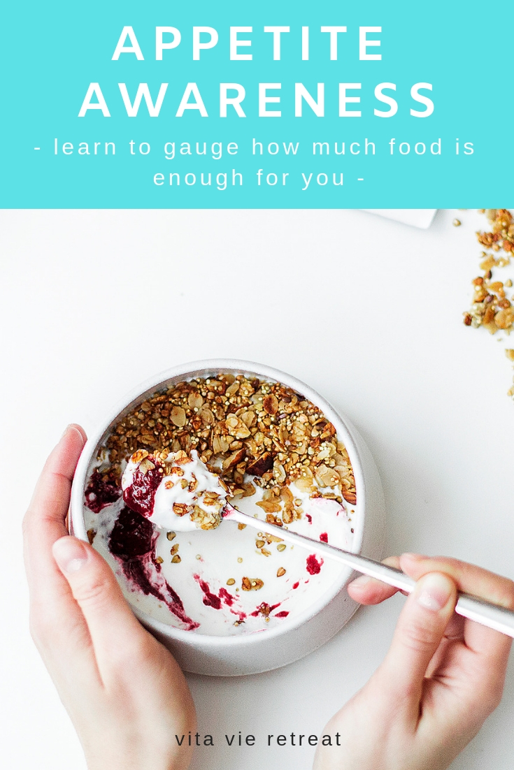Client portioning out food based on appetite awareness.