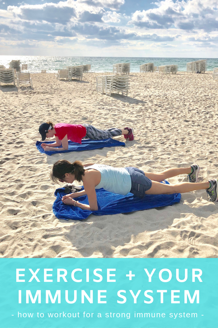 Women exercising on the beach.