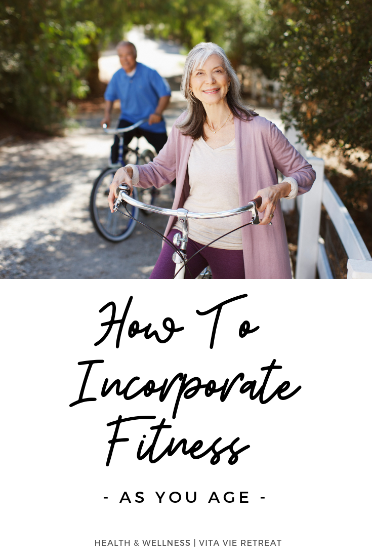 Older couple riding bikes for fitness as they age.