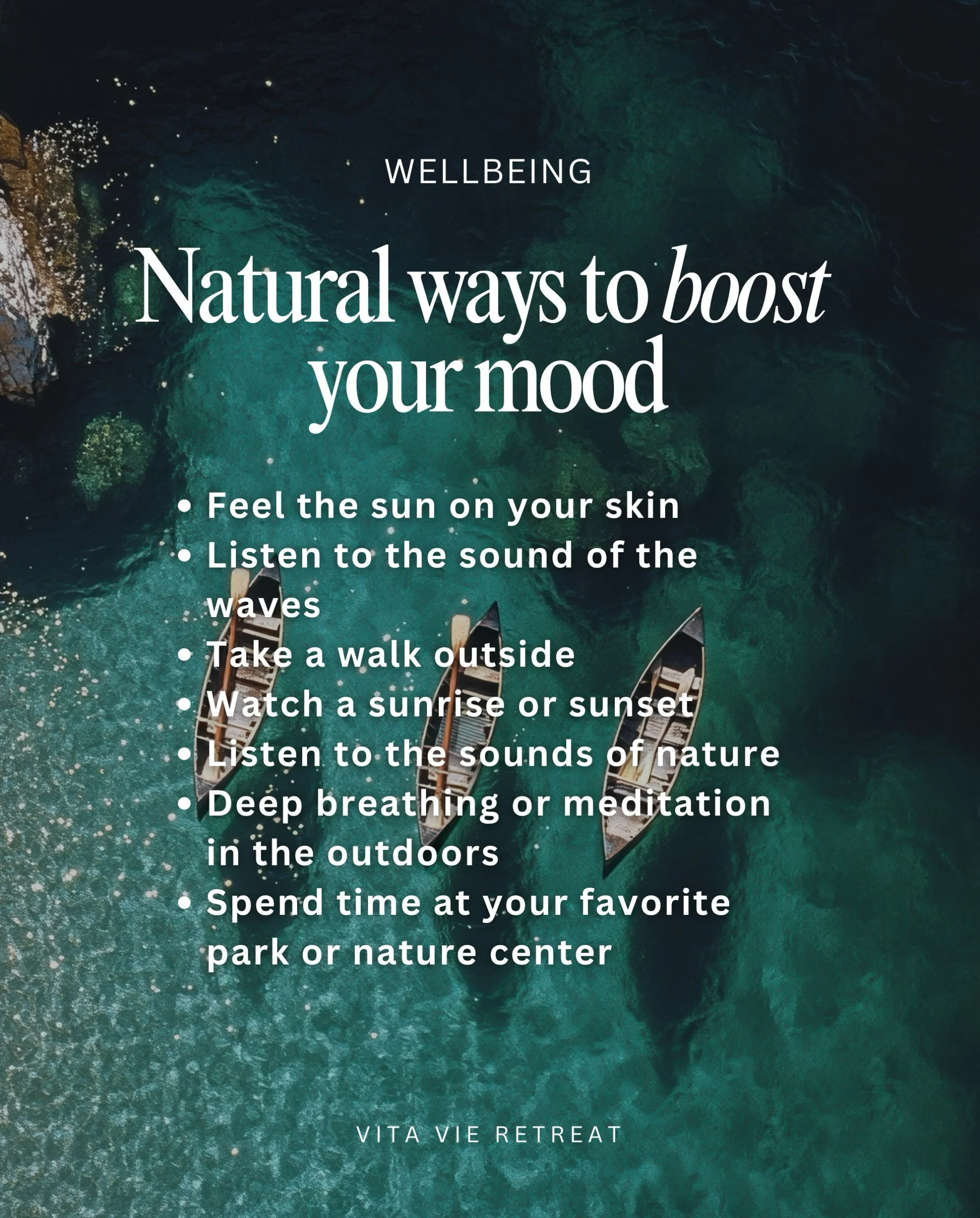 Boost your mood ✨ Sometimes, the things that help us feel better are the simplest.

A little sunshine. A walk outside. The sound of the birds. Watching the clouds, drifted by. Sitting near the water and taking a few deep breaths. These little moments