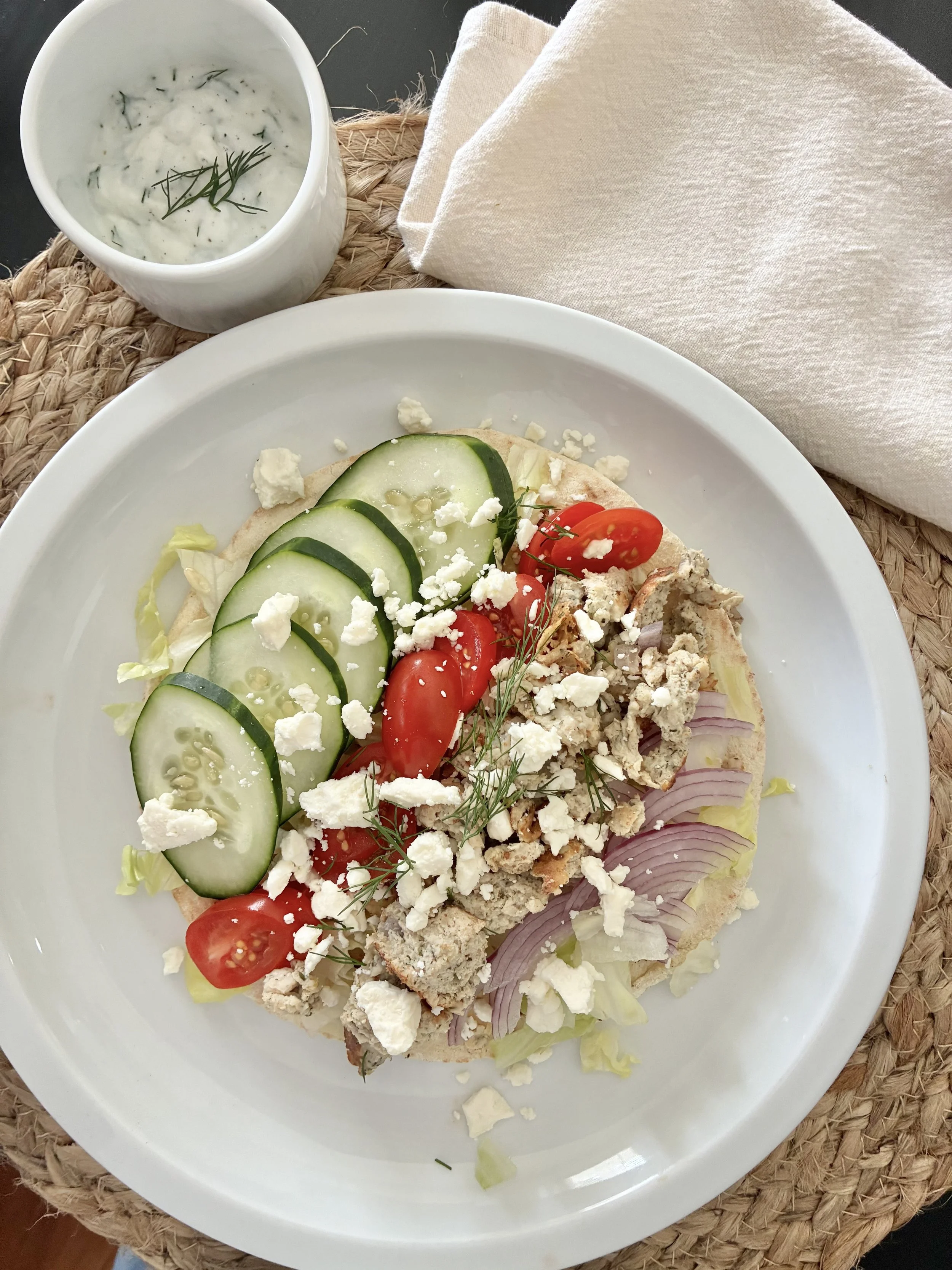 High Protein Greek Chicken Pita (Plus Roasted Veggie Bowl Option)