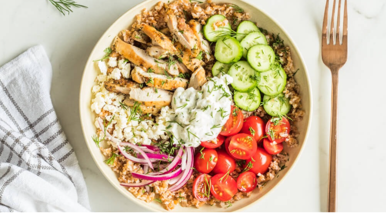 Low Glycemic Greek Chicken &amp; Tzatziki Bowls