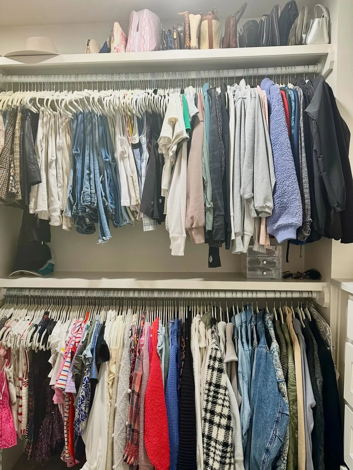 Closets, closets, closets!!! It was a pleasure helping my lovely return client get her closets back in order. 

They received a gorgeous master closet remodel and asked for help getting it back in order. Old hangers were swapped for new, matching one