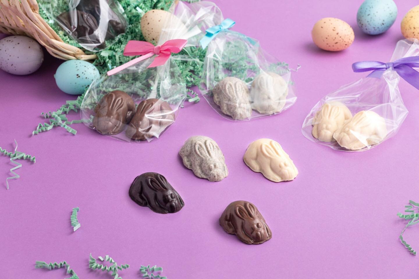 Our Easter Bunny Chocolate Collection promises to add a touch of sweetness and joy to your Easter celebrations! 

Each delectable chocolate bunny is hand filled with sumptuous fillings. Available varietals are cookies &amp; cream, lemon buttercream, 