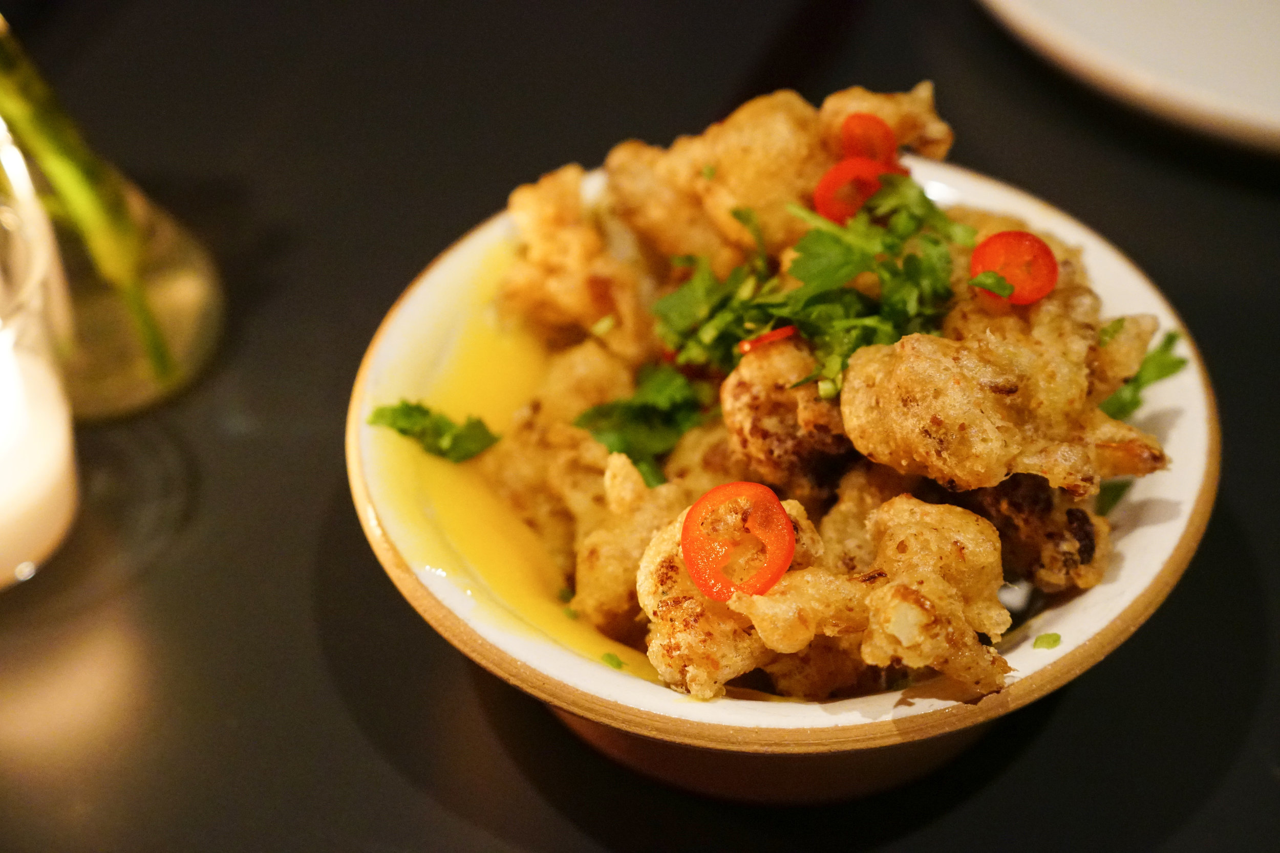 Crispy, Spiced Cauliflower with Meyer Lemon Jam and Chilies at Loring Place in New York City