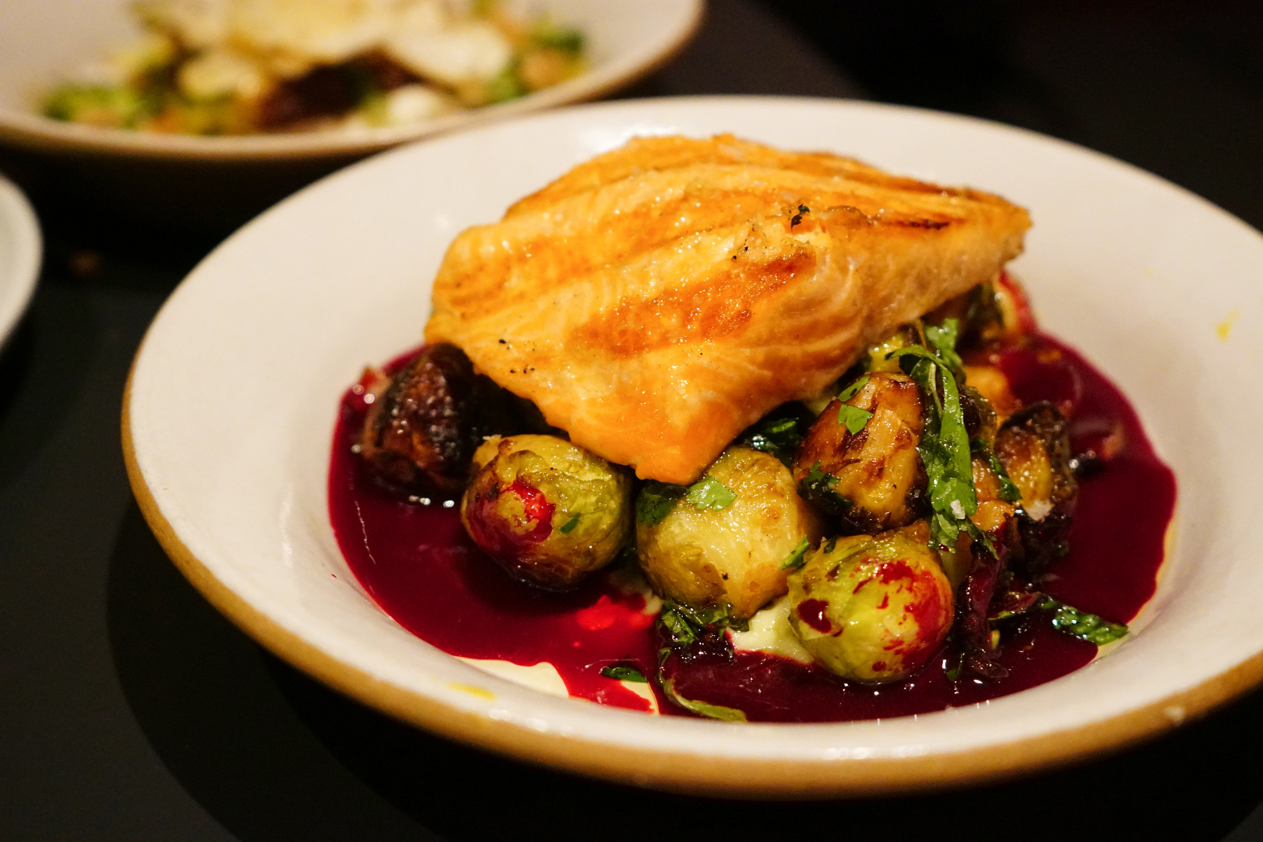 Grilled Arctic Char with Brussels Sprouts at Loring Place in New York City