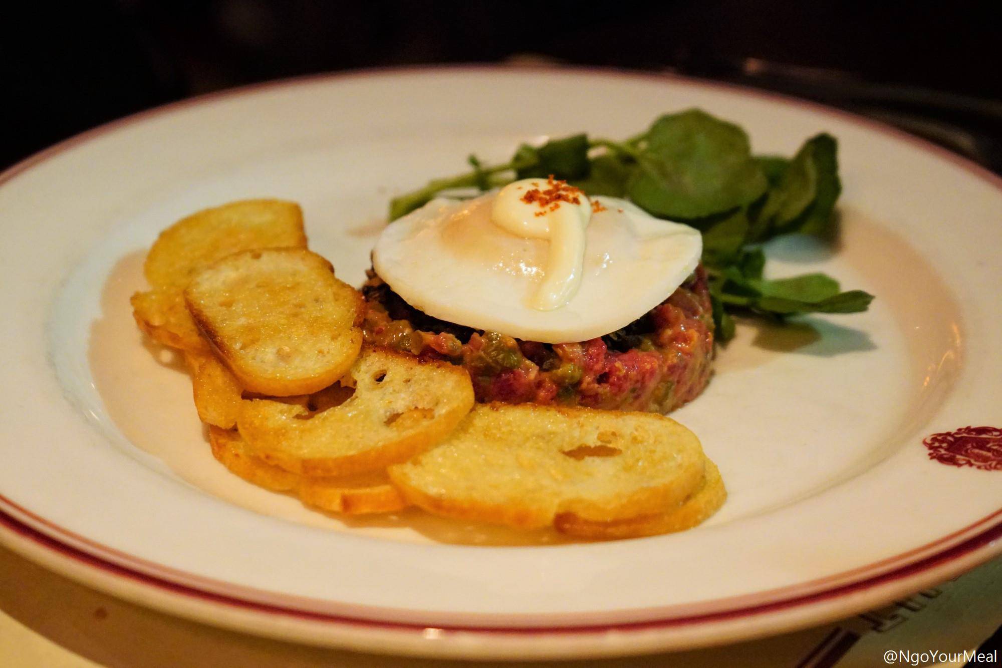 Steak Tartare with Mushroom Duxelles, Croutons, Aioli at Gaslight in Boston