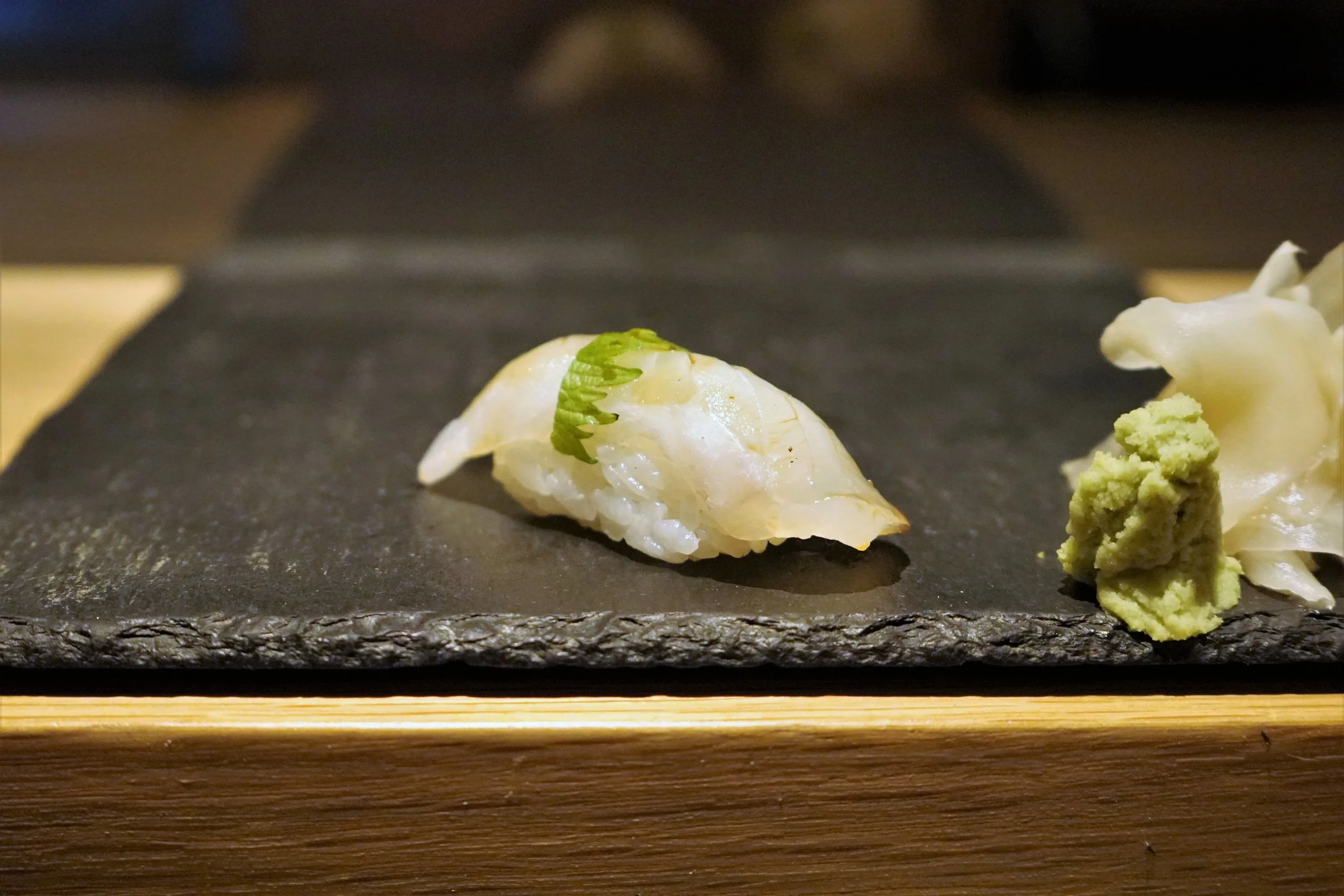 Hirame Sushi with Shiso at DOMODOMO in New York City