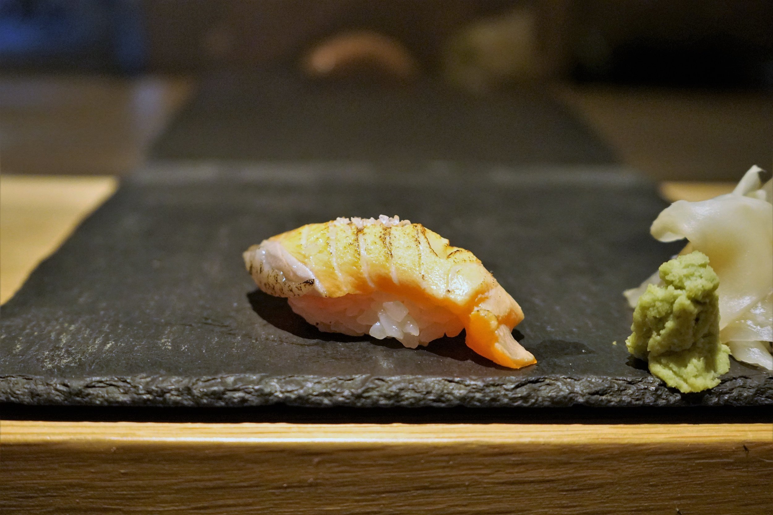 King Salmon Sushi with Truffle Salt at DOMODOMO in New York City