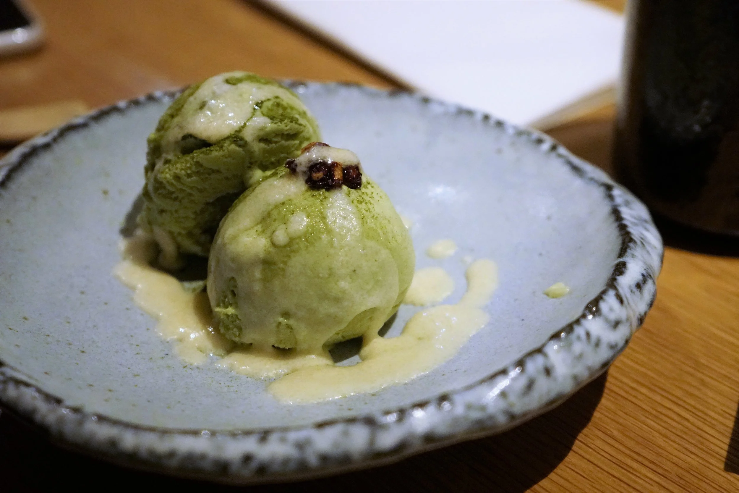 Matcha Ice Cream with Chocolate Sauce at DOMODOMO in New York City