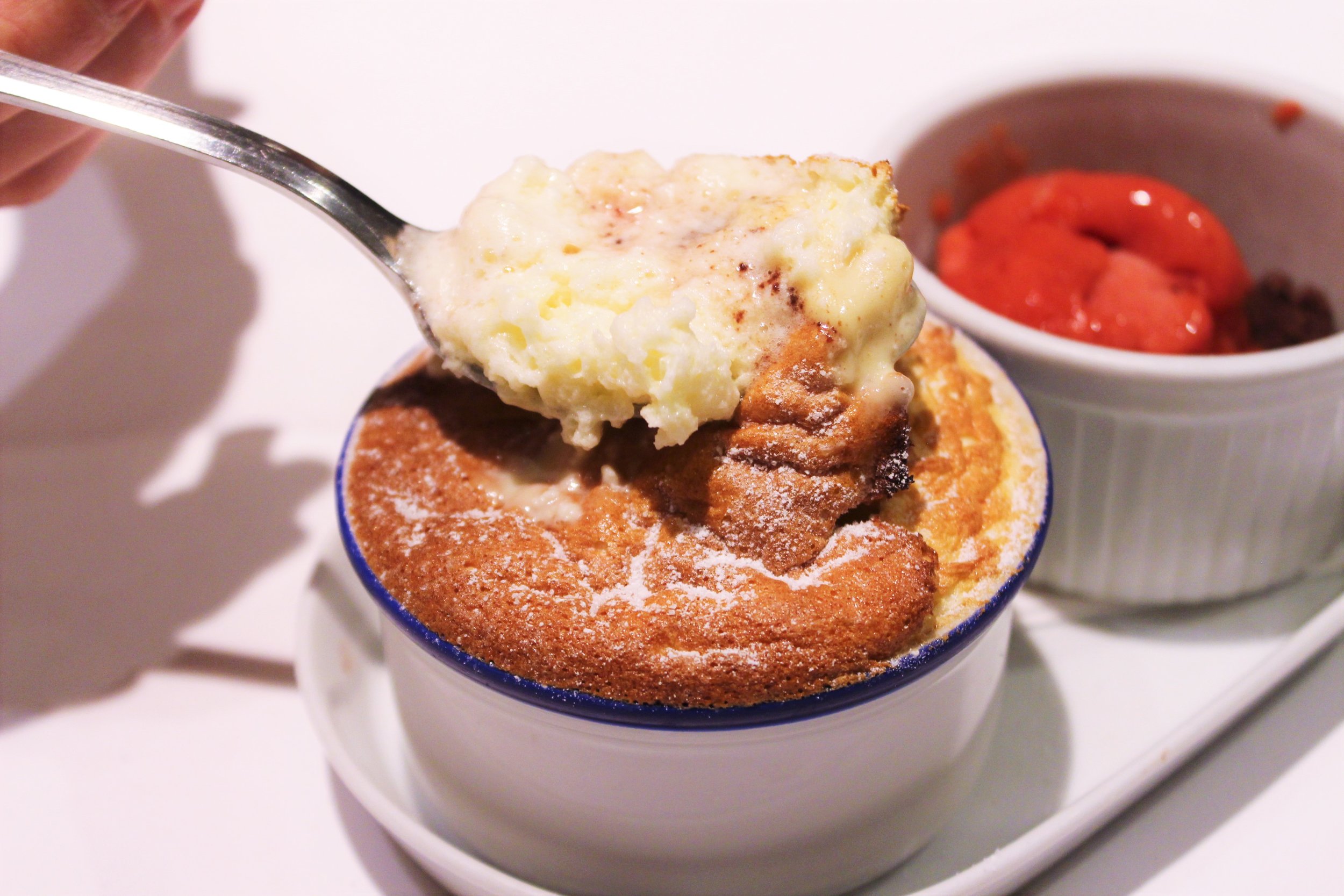 Cream Cheese Souffle with Raspberry Ice Cream at Igueldo in Barcelona