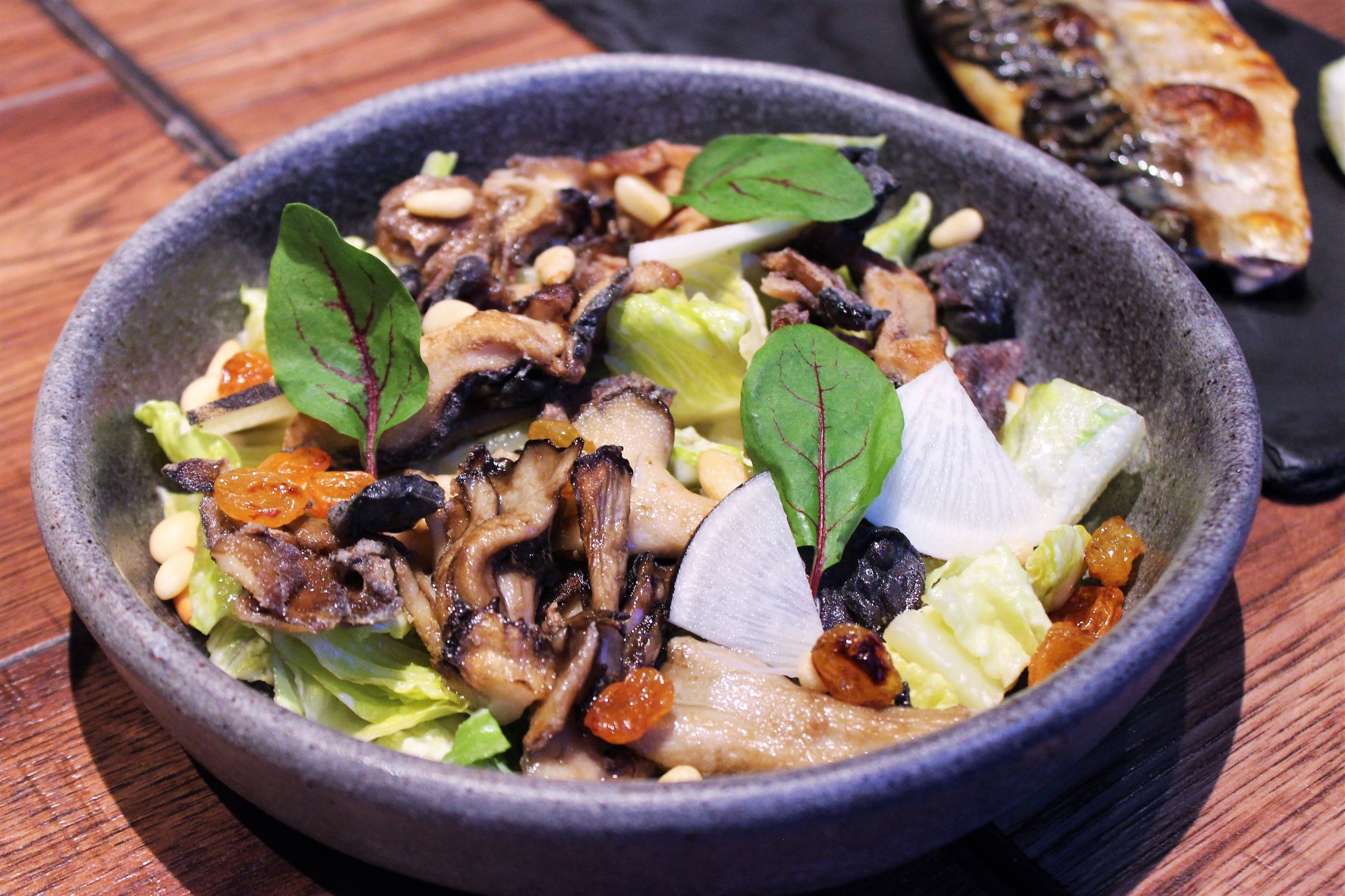 Mushroom Salad with Pine Nuts at Oiji in New York City