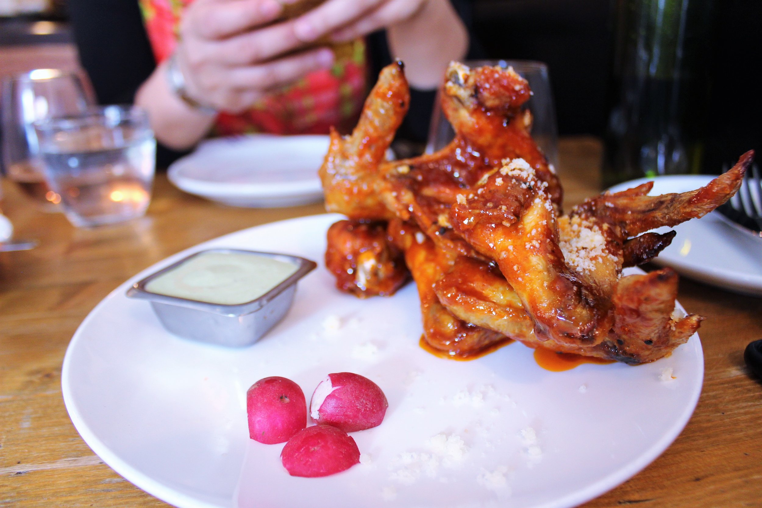 Nguyen's Hot Wings with Gochujang, Radish, and Ranch