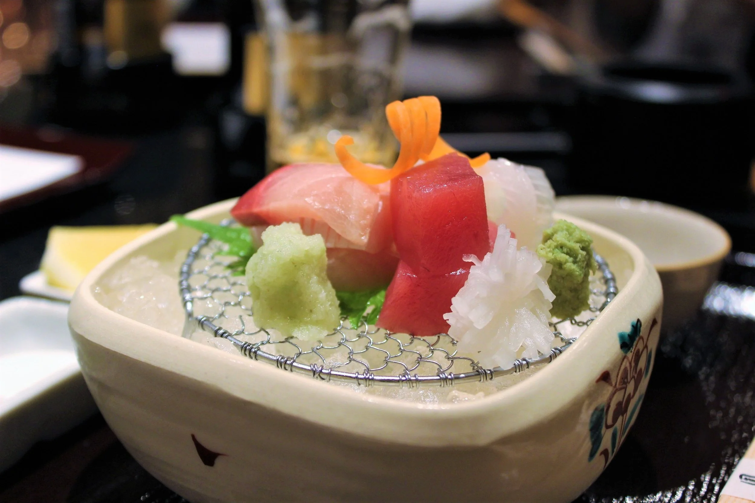 Assorted Sashimi (Hamachi, Akami, Ika) at Tempura Endo Yasaka
