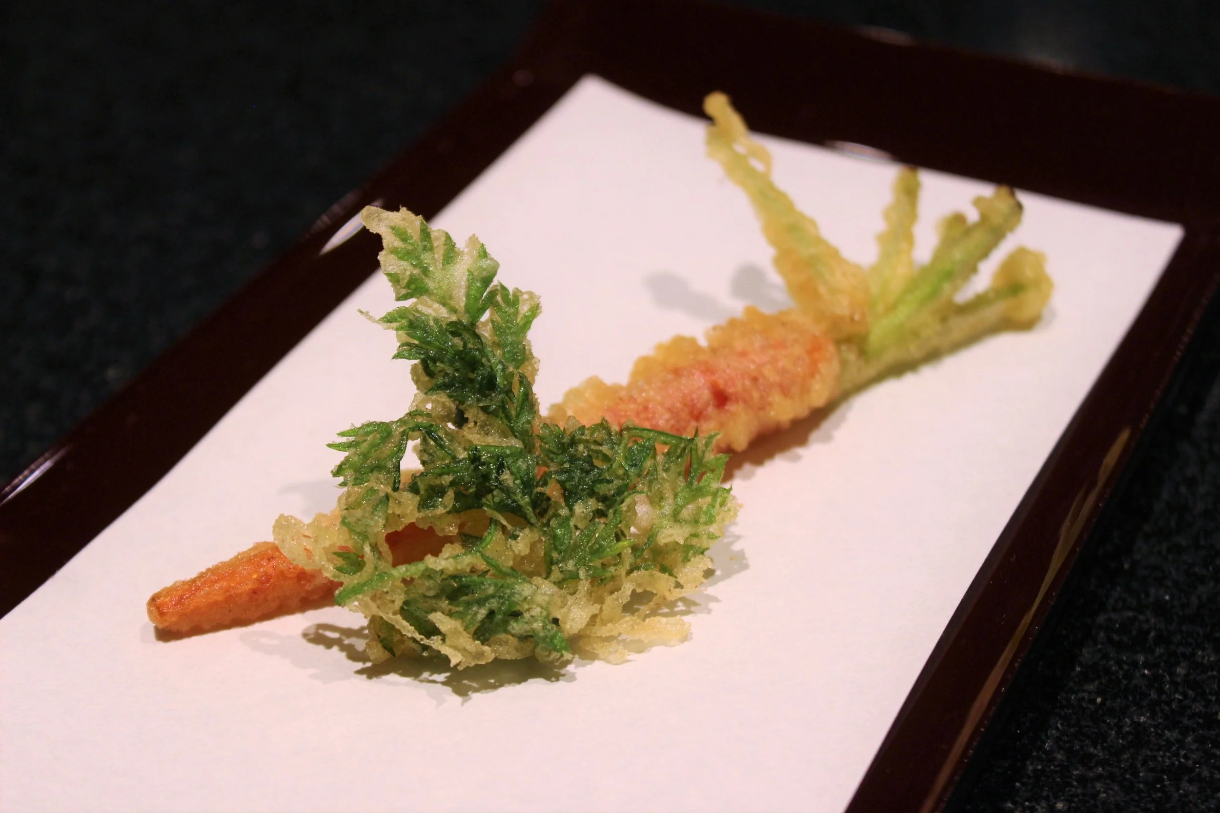 Kyo-Kanzashi Sweet Carrot Tempura at Tempura Endo Yasaka