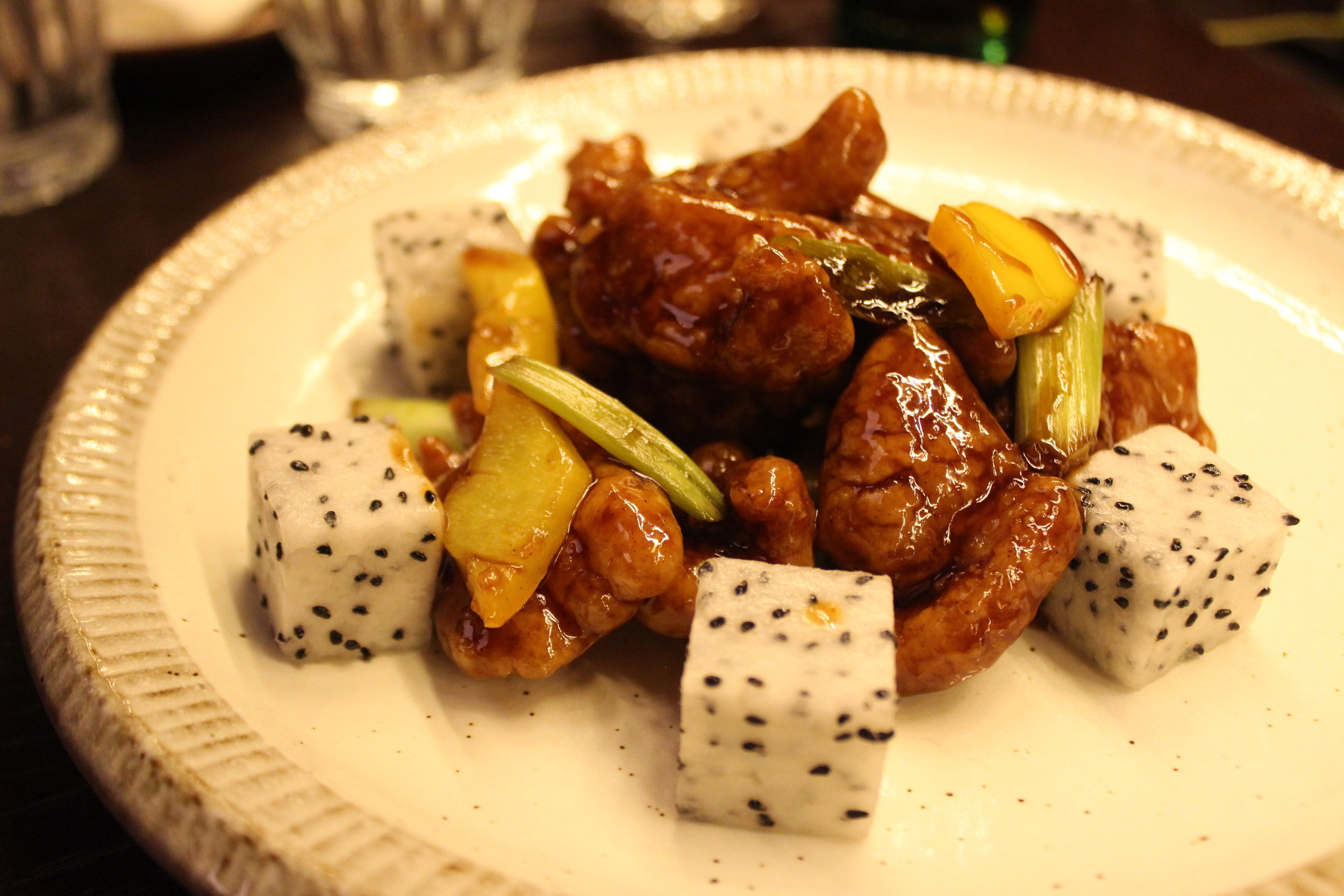 Sweet &amp; Sour Pork, Dragon Fruit, Aged Black Vinegar