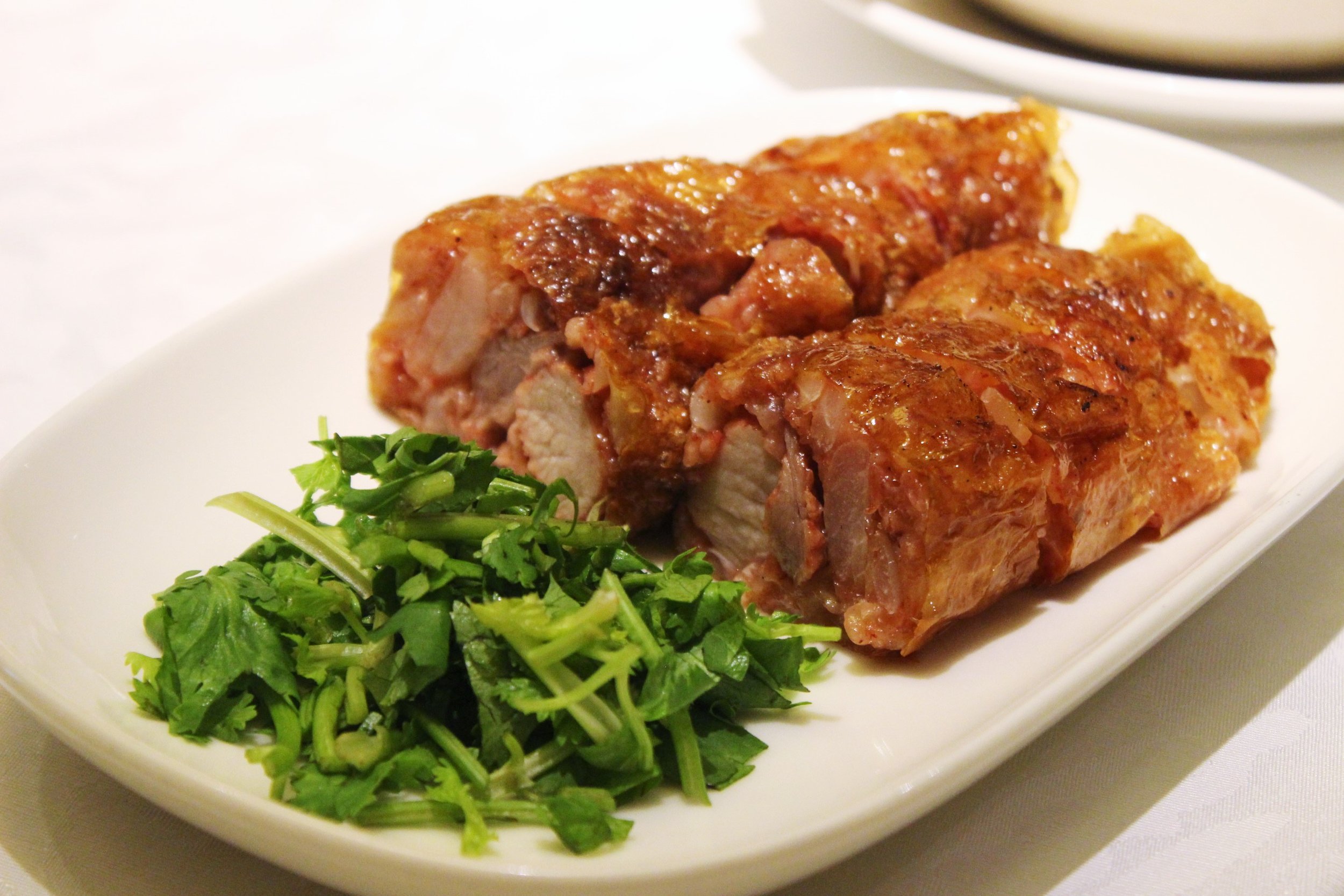 Deep Fried Pork Roulade with Coriander &amp; Hai-San Sauce 五香雞卷 
