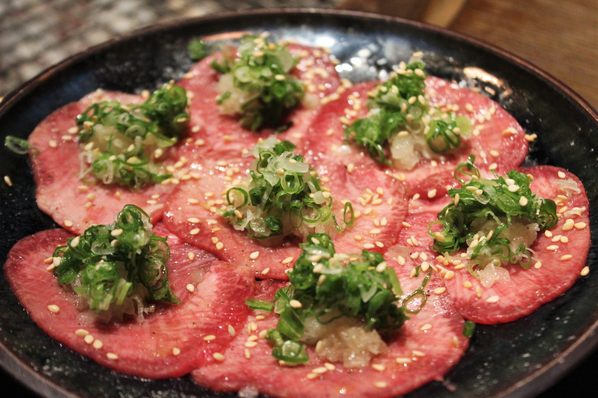 Beef Tongue with Onion, Scallions, Sesame Seeds