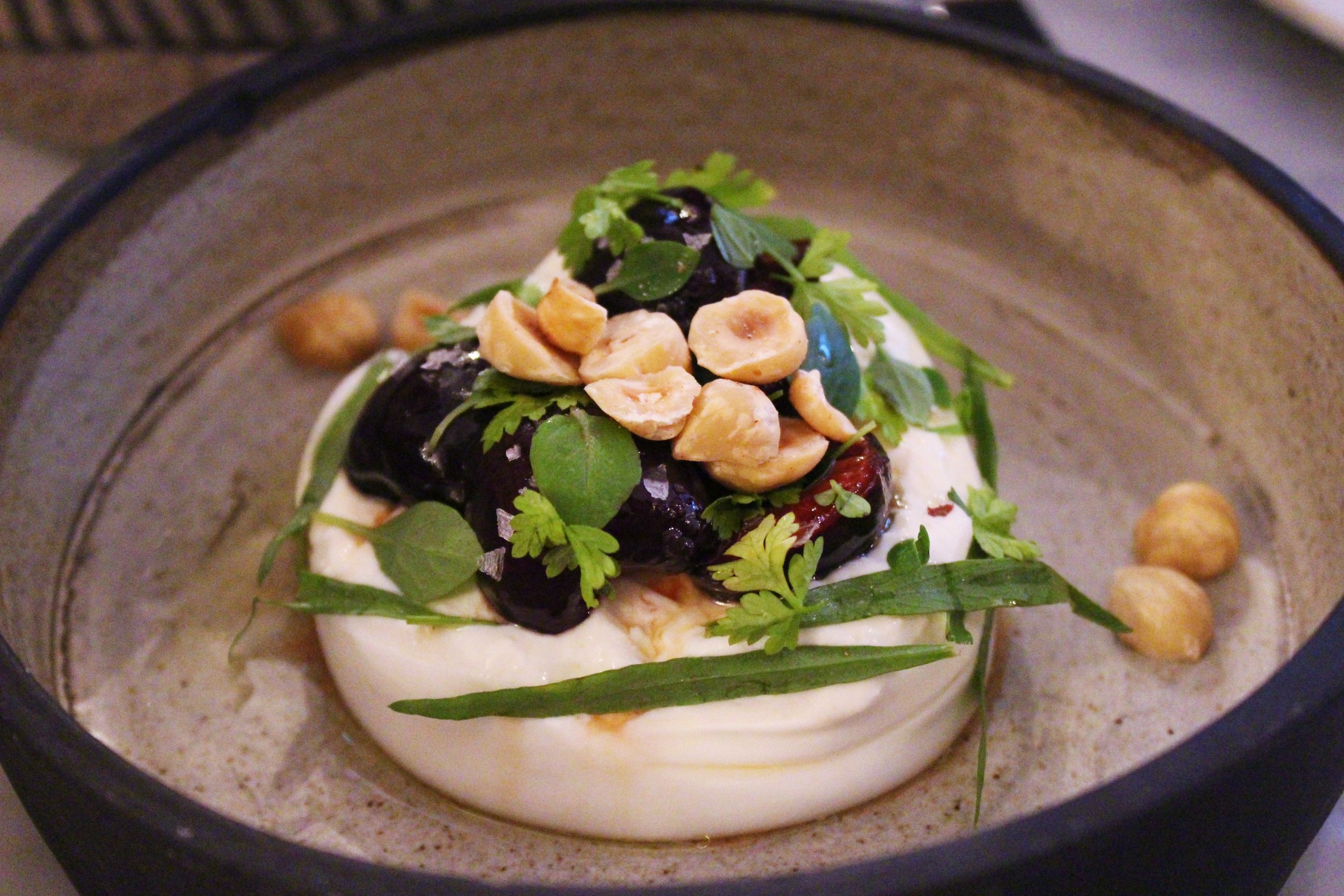 Burrata, Pickled Cherries, Hazelnuts, Herbs