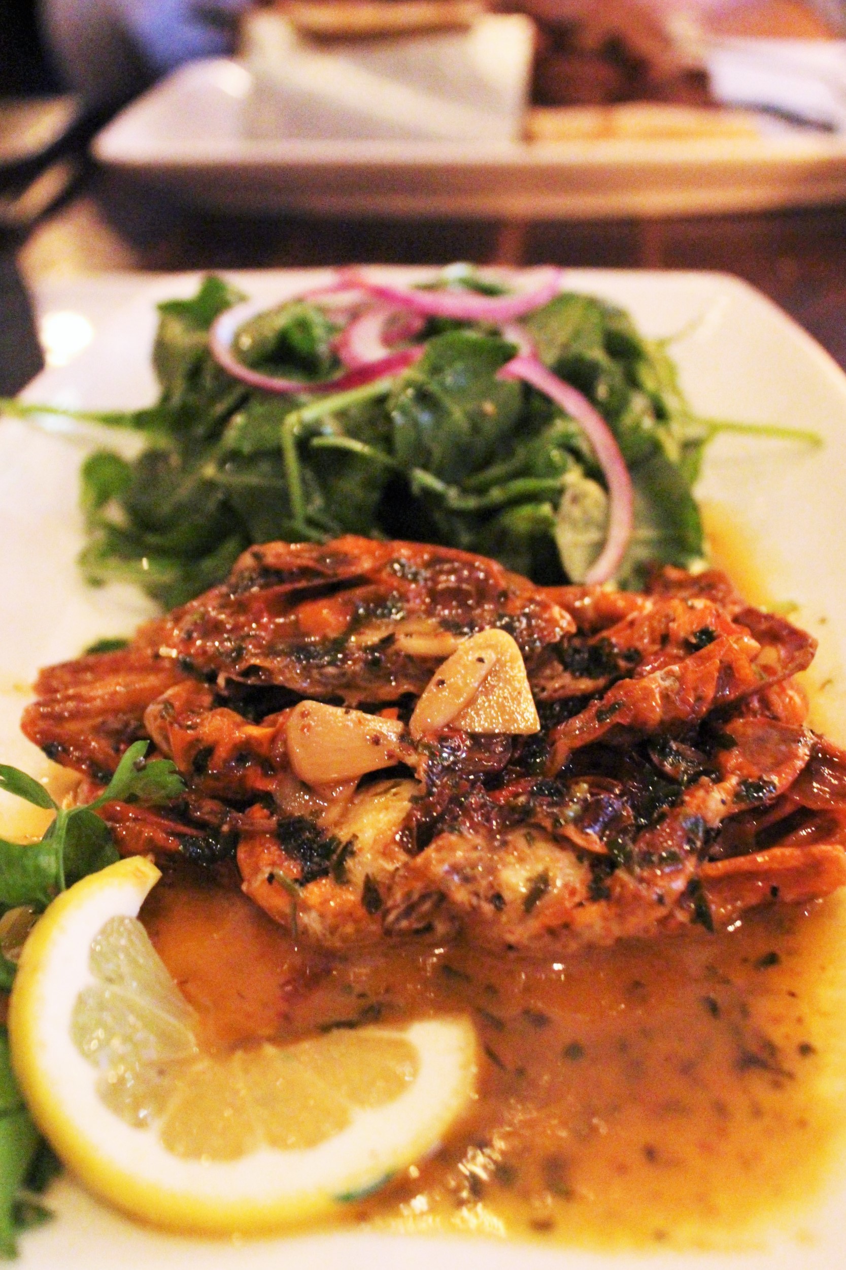 Soft Shell Crab with Butter, Wine, Arugula