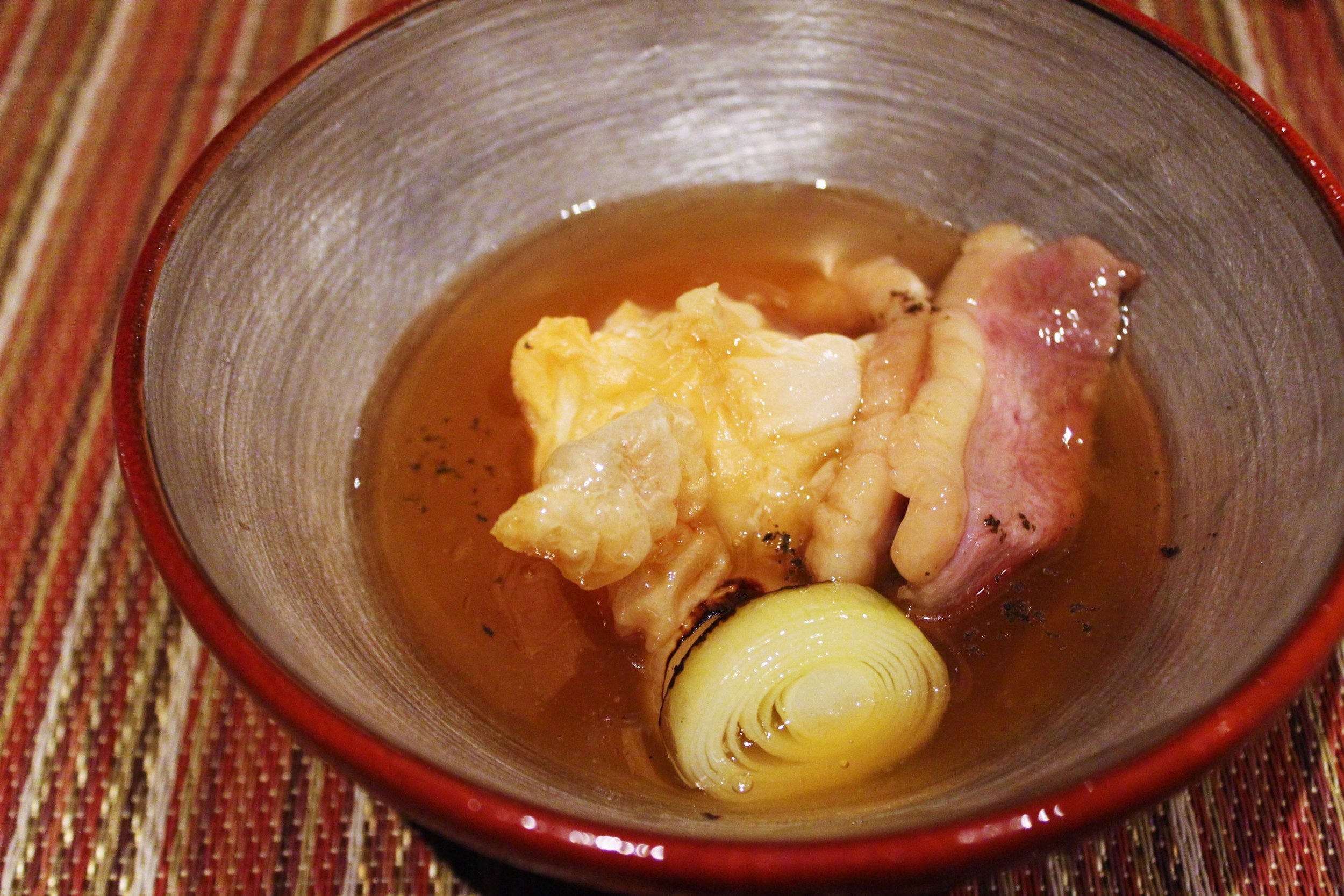 "Nimono" Seventh Course: Potato Cream Pie and Braised Duck Grilled Leek in Duck Broth