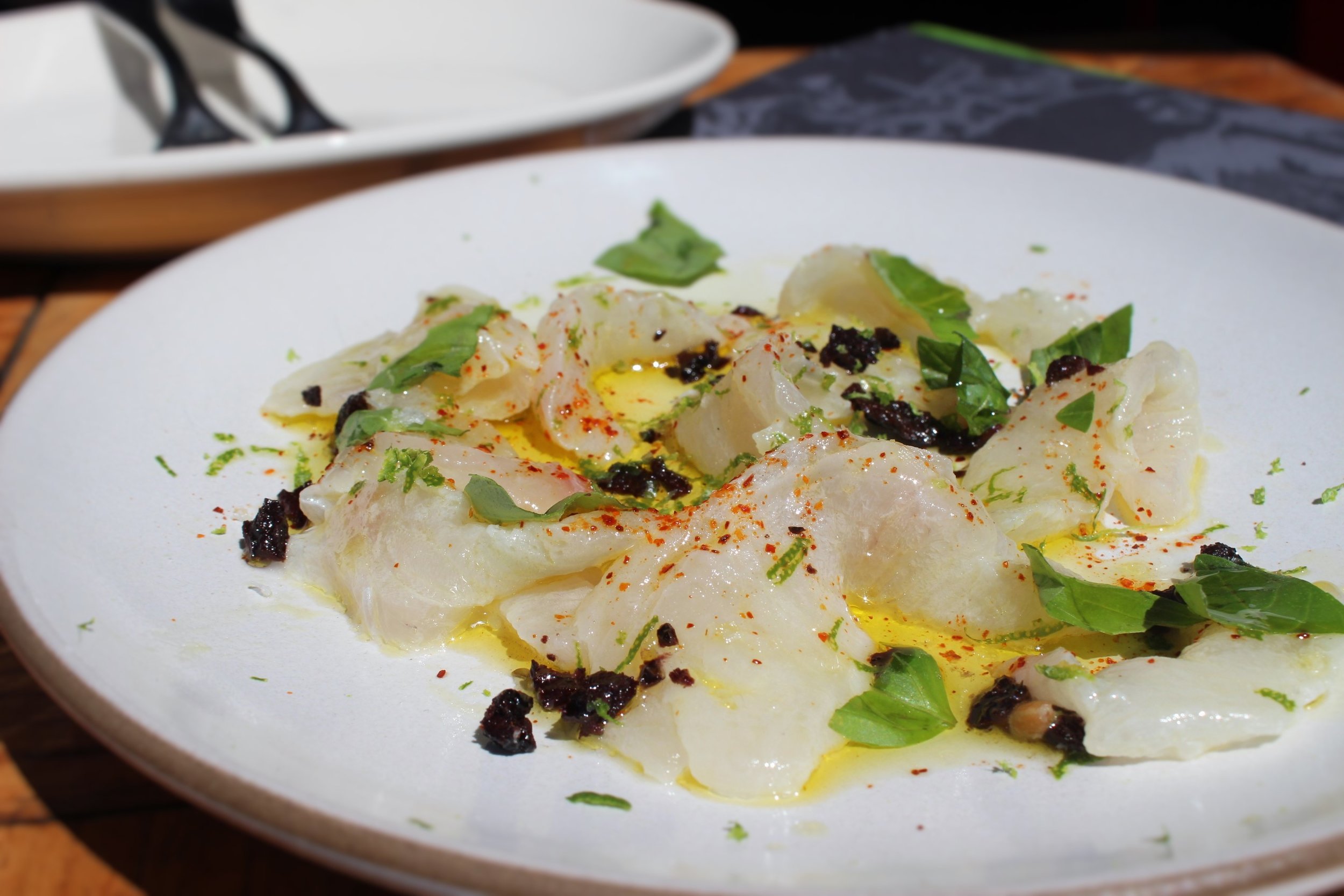 Montauk Fluke Crudo: Basil, Lime, Olio Nuovo