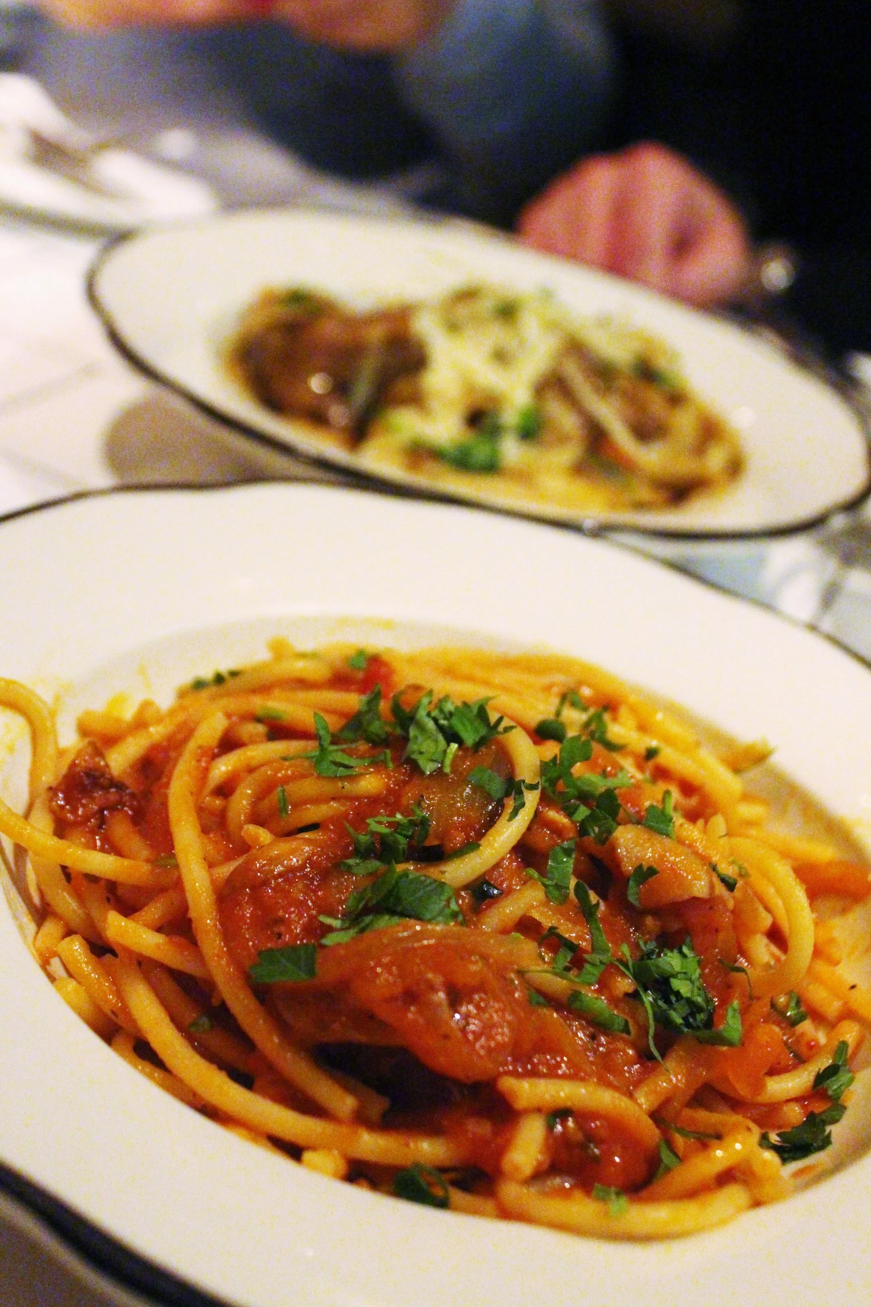 Bucatini Amitriciana: Pork Cheek Sauce, Grilled Onions, Tomato at Briciola
