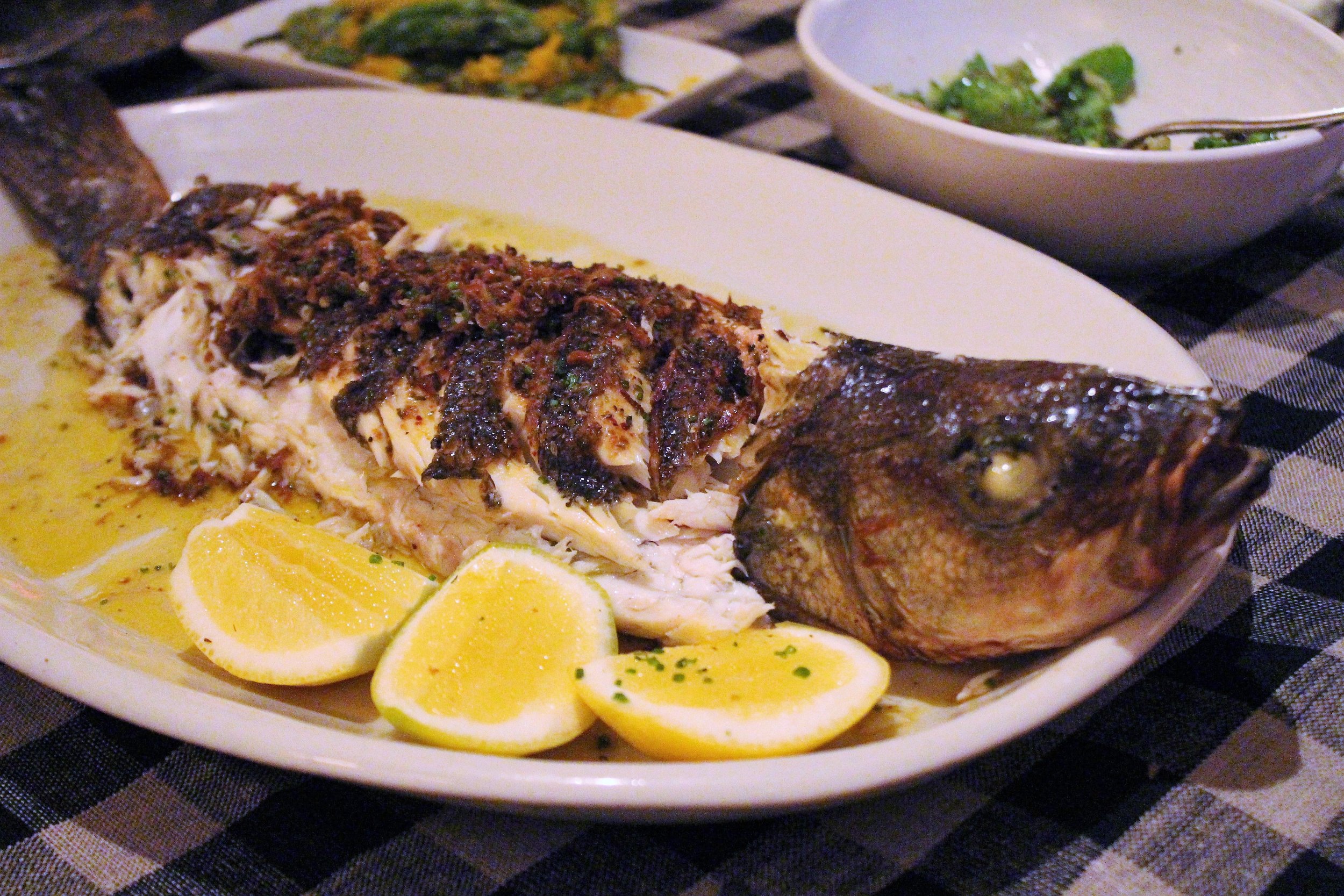 Roasted Branzino For Two with Fennel Leek Vinaigrette and Meyer Lemon