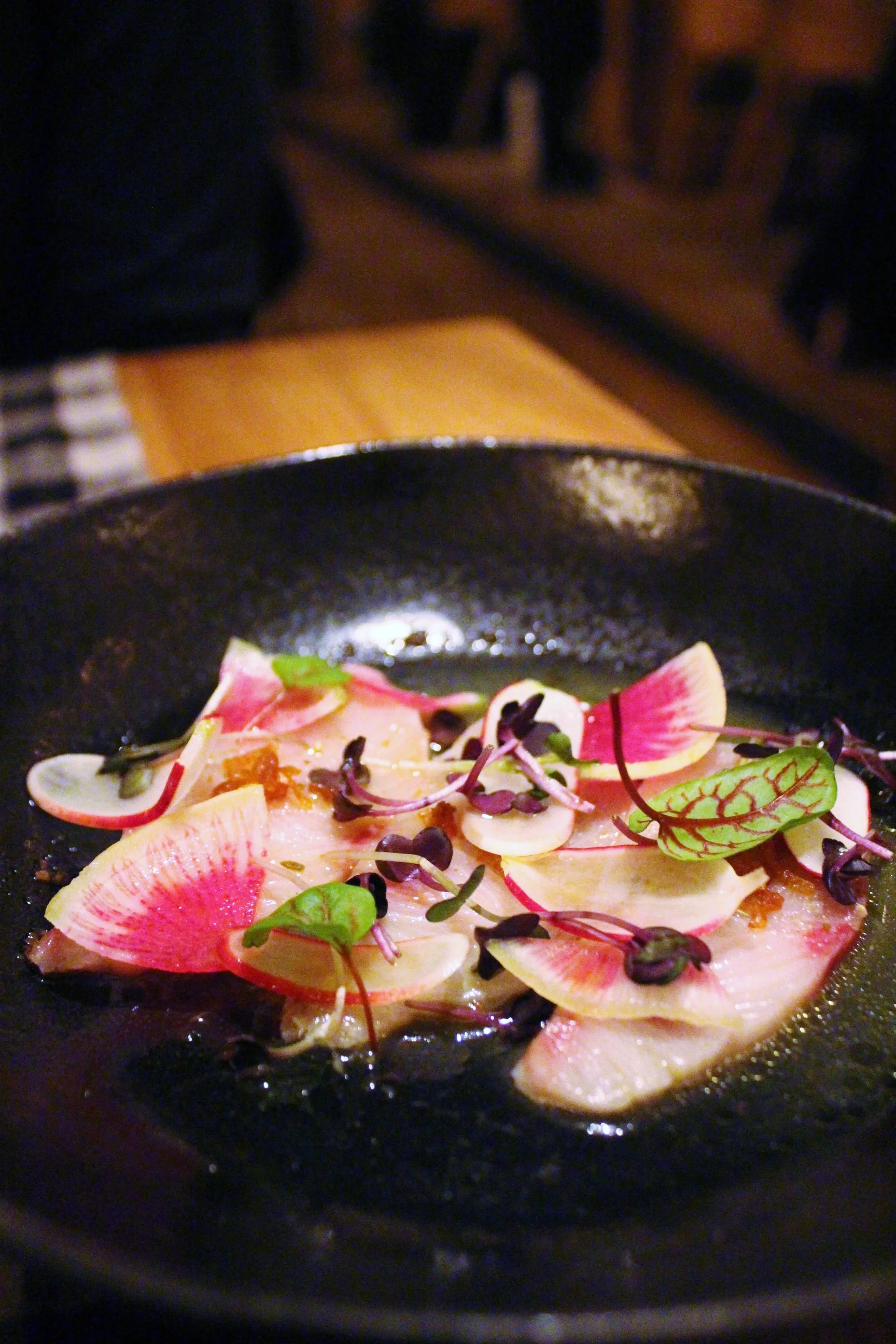 Hamachi Crudo with Sunflower, Sesame, Hemp, and Radish at Upland
