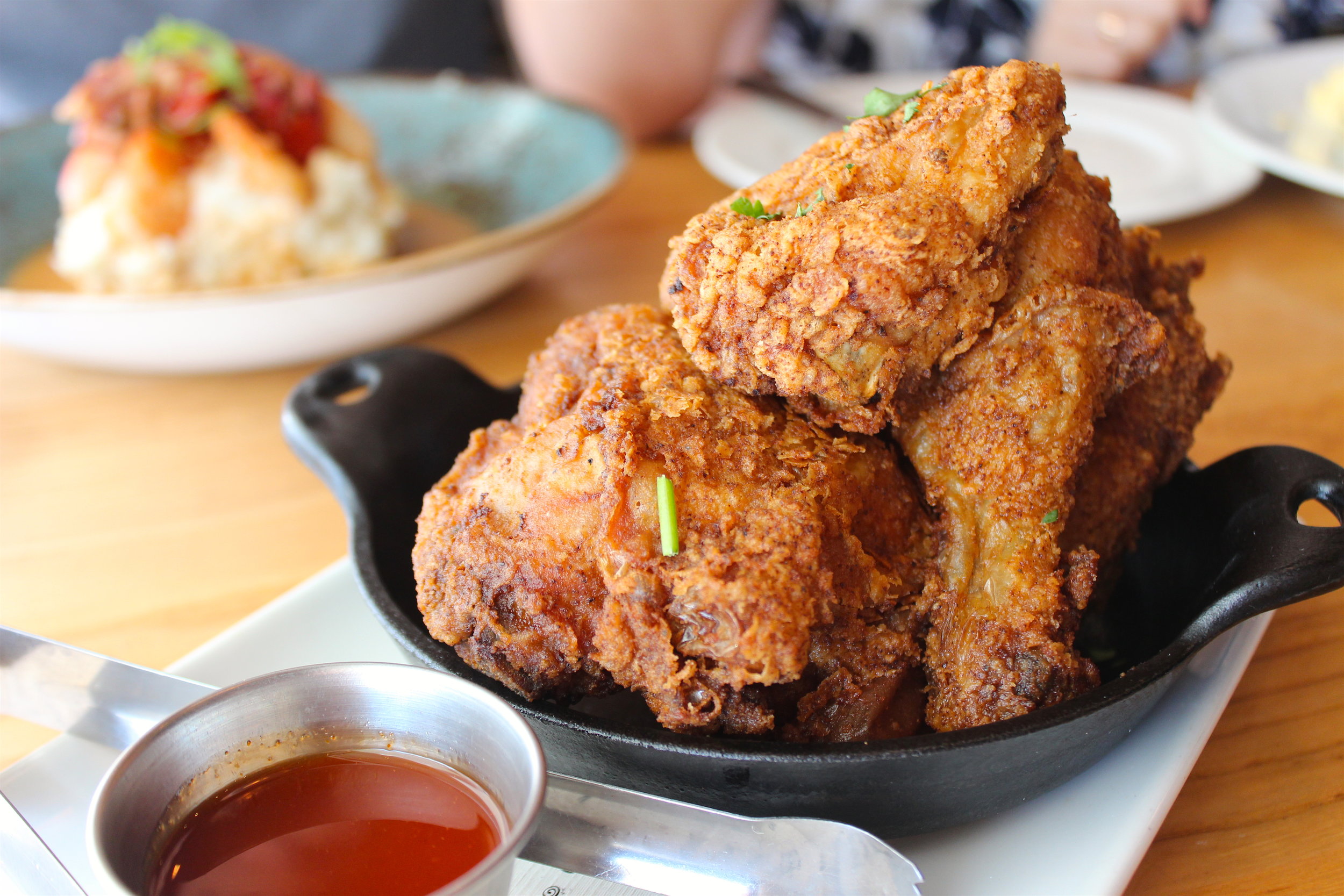 Lewellyn’s Fine Fried Chicken with honey hot sauce
