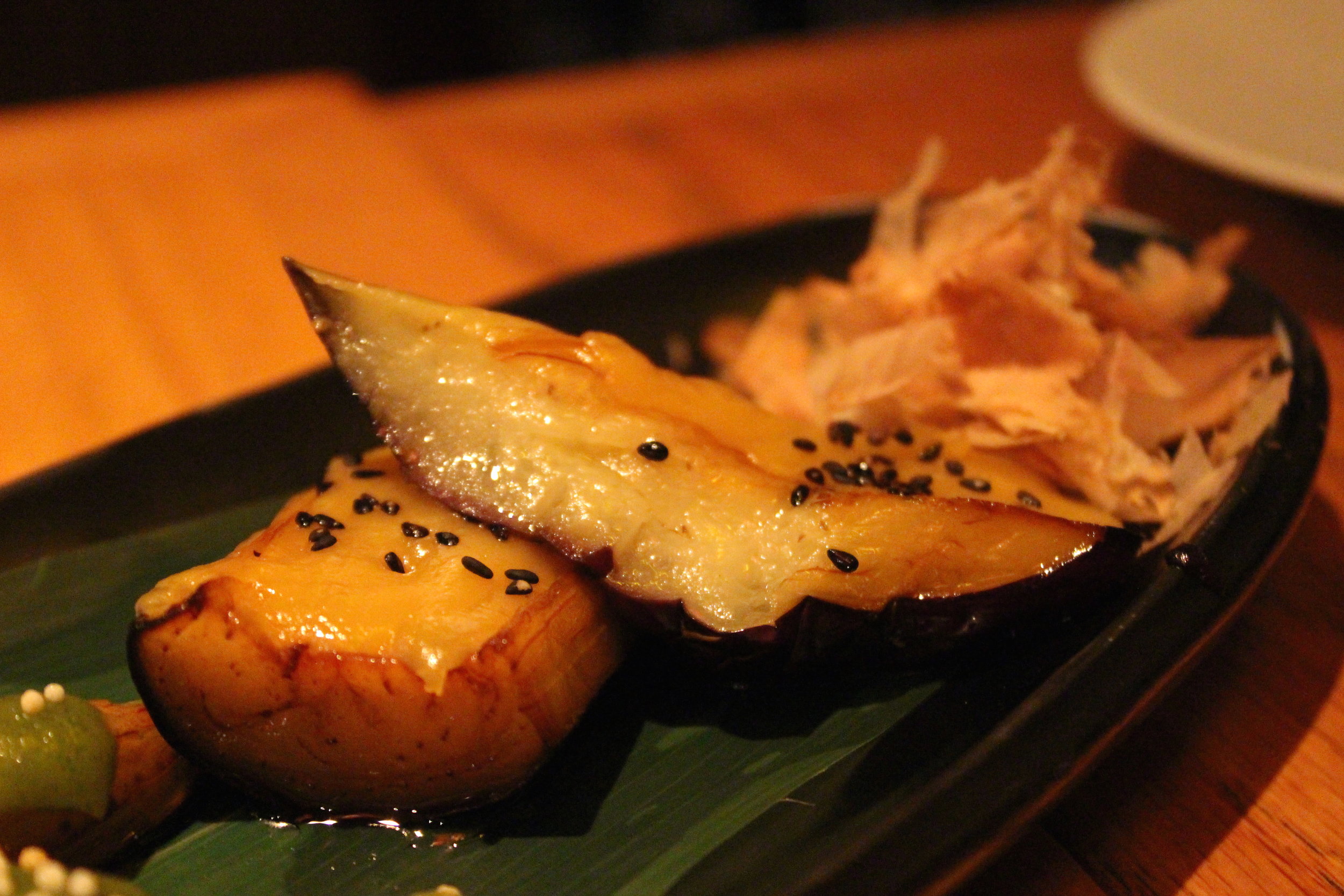 Sanshoku Nasu Dengaku: Grilled Japanese Eggplants Served with Three Kinds of Miso