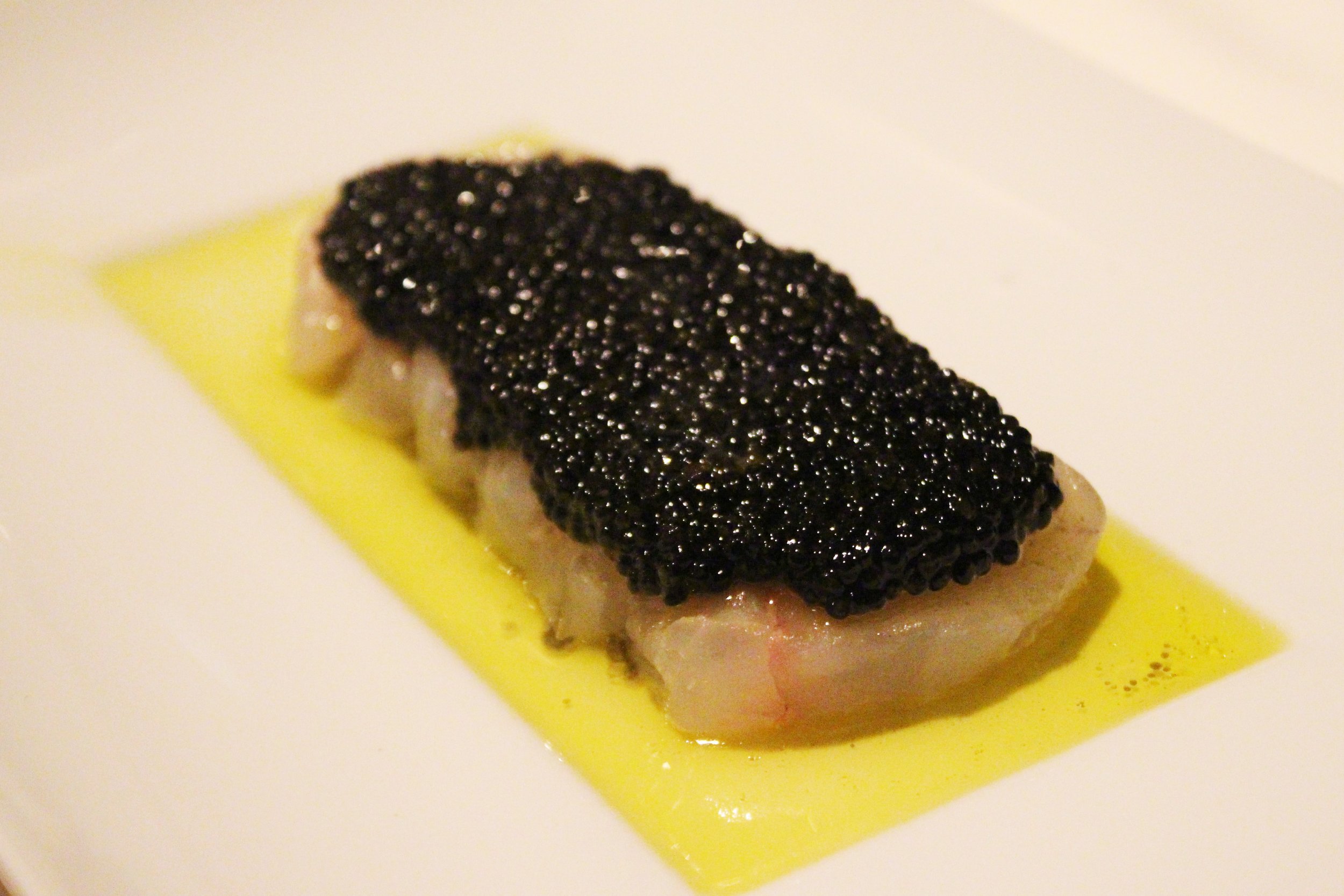 Crudo di Passera: fluke crudo, american sturgeon caviar, meyer lemon