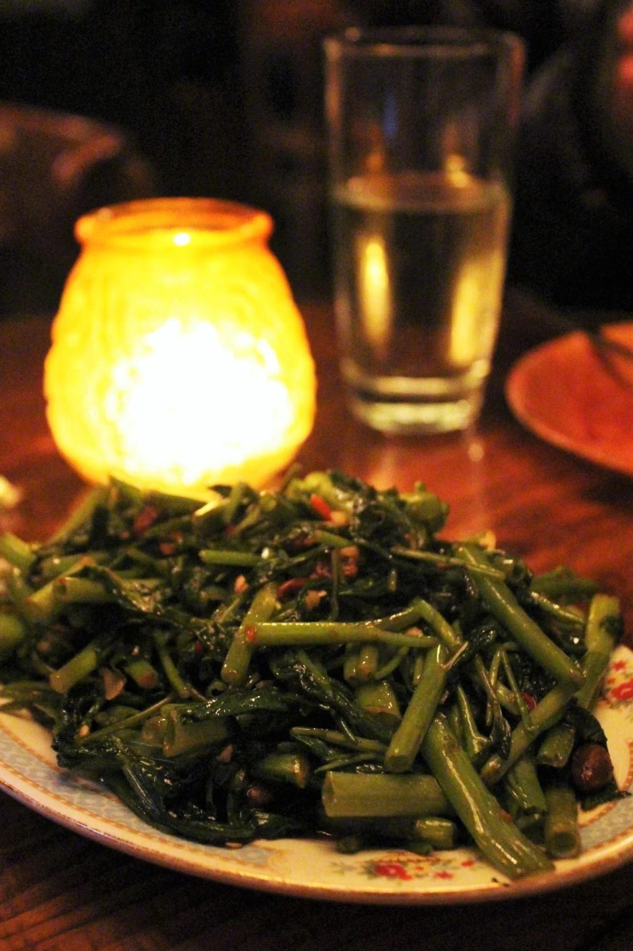 Puk Boong Fai Dang: Water Spinach with Garlic, Chilies, and Yellow Soybeans at Uncle Boons