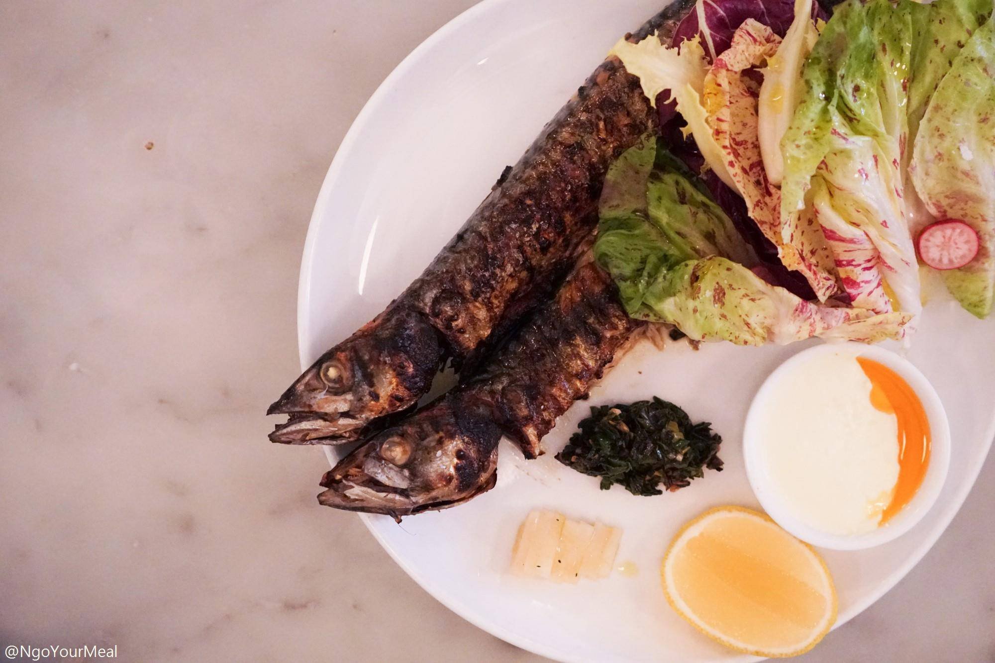Grilled Mackerel with Daikon and Chicories