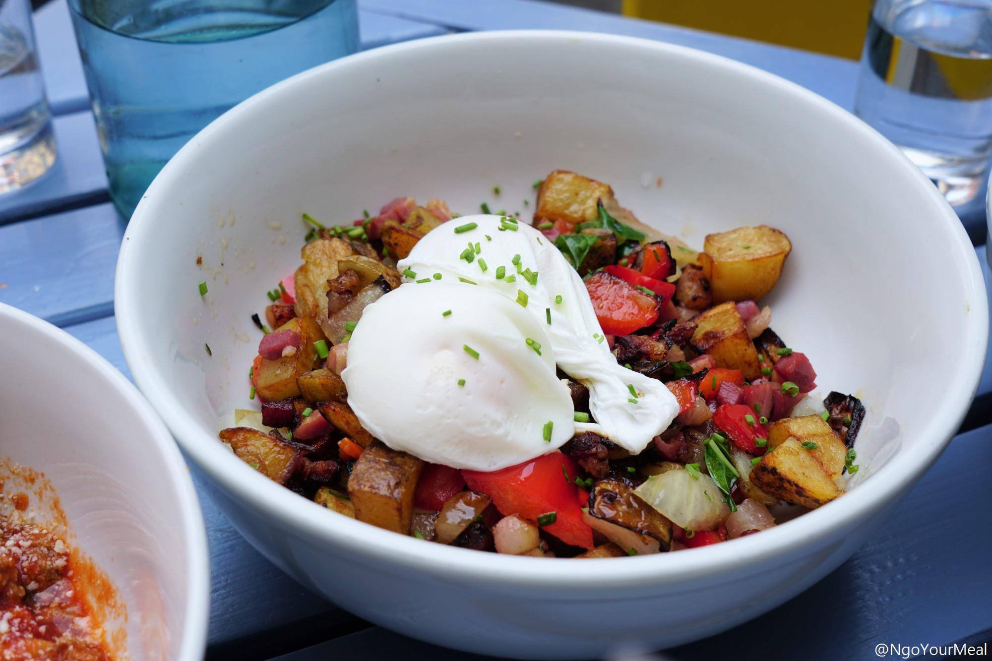 Porchetta Hash with Poached Egg and Calabrian Chile