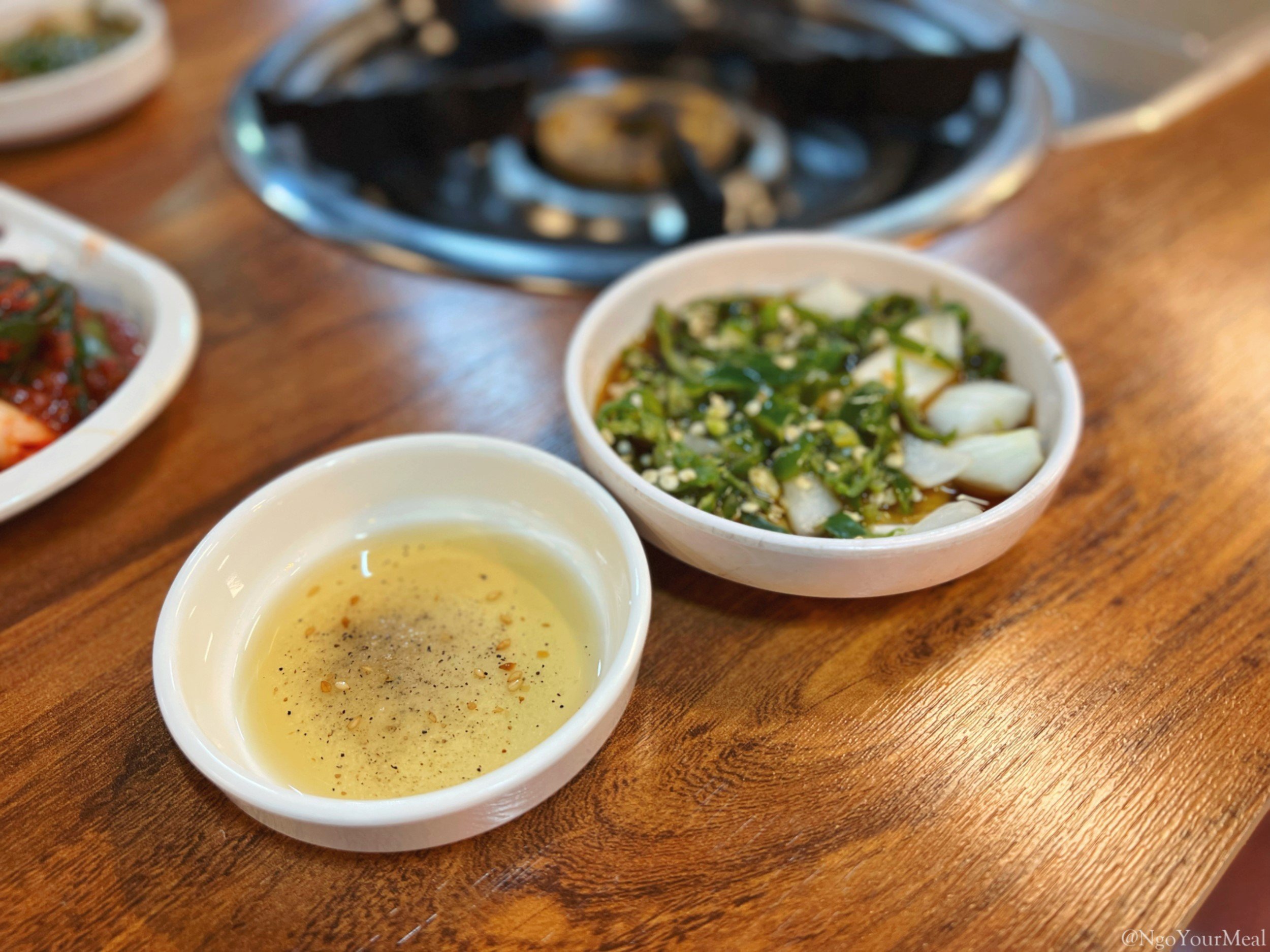 Oil Sauce (기름장) and Soy Sauce, Onions, Peppers 