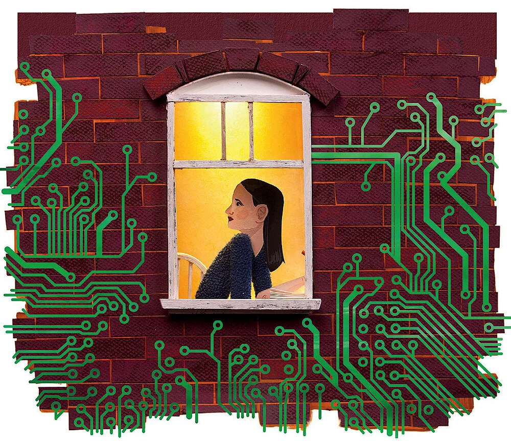  An illustration by Dave Wheeler for an article about Harvard and Silicon Valley in the March-April 2018 issue of  Harvard Magazine  