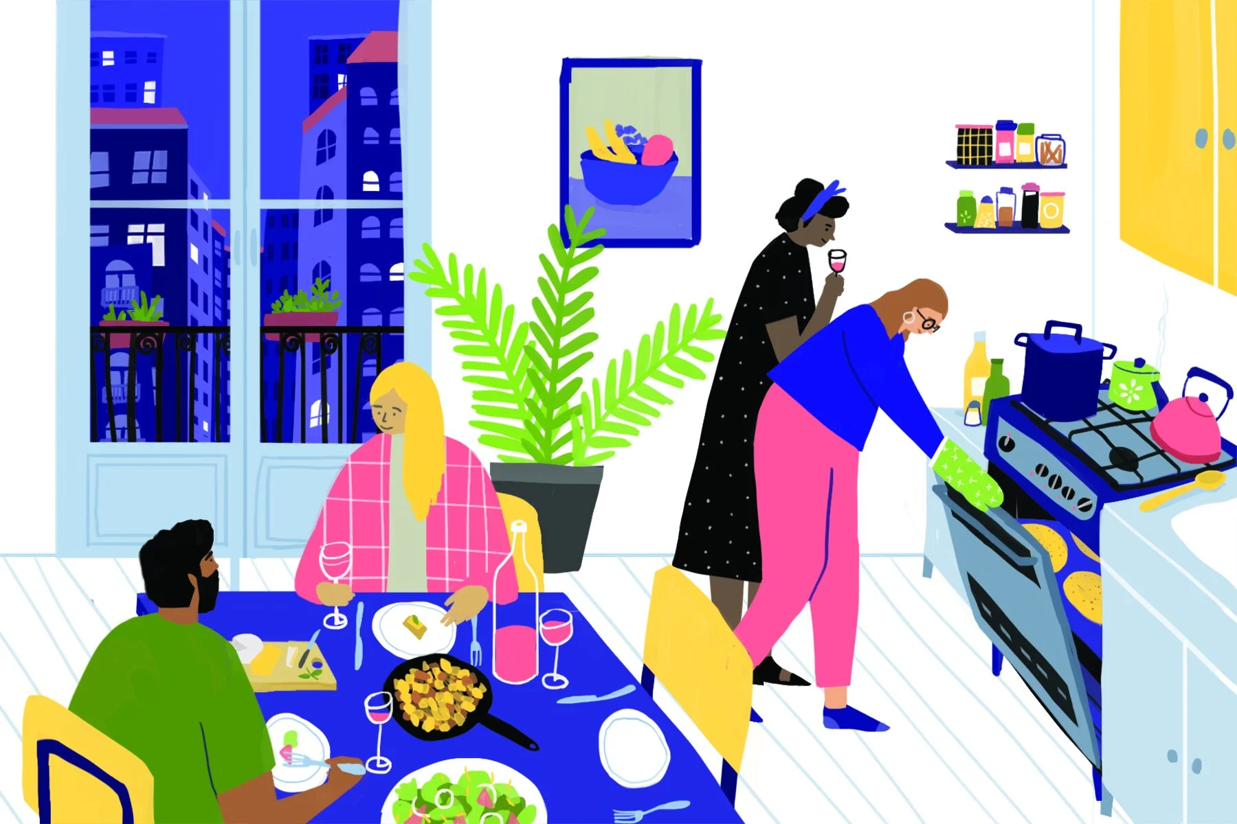  An illustration by Maya Ish-Shalom for an article about studying abroad in Madrid in the November-December 2018 issue of  Harvard Magazine  