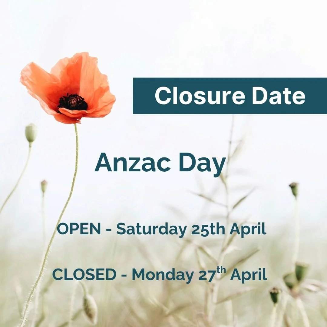 UPCOMING CLOSURE DATE

Open &ndash; Saturday 25th April ANZAC DAY

Illawarra , Hornsby, Central coast , Northwest , Southwest , Southern Highlands , City metro &amp; Surrounds deliveries available

Closed -  Monday 27th April &ndash; Anzac Day. We ar