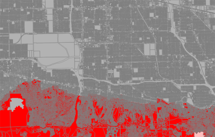 The Santa Monica Mountains of Encino, Sherman Oaks and Studio City has been designated as a Fire Hazard Severity Zone (FHSZ) by the state. This area of populated, mountainous terrain now has hundreds of flyovers every day. (Source: State of Calif.)