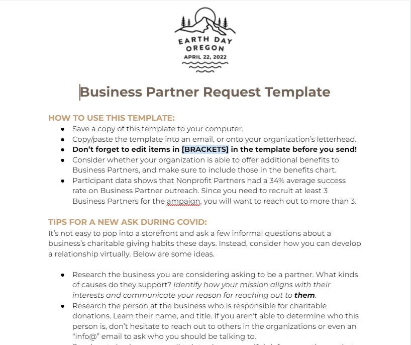 Business Partner Request Template