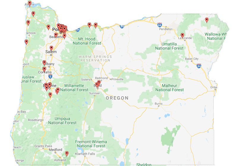 Map of Earth Day Oregon 2022 Nonprofit Partners
