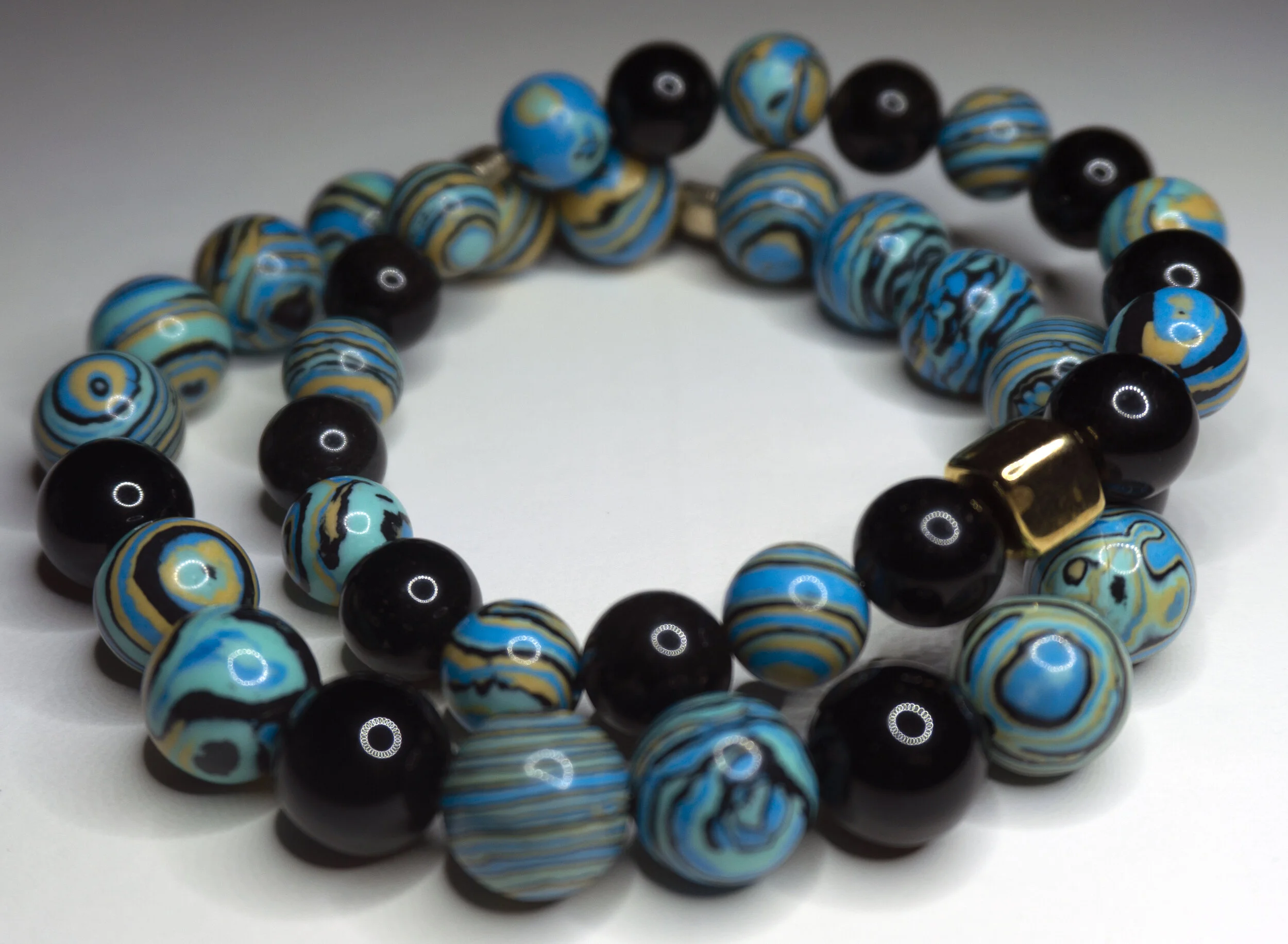 Malachite and Black Obsidian Gem Stone Bracelet