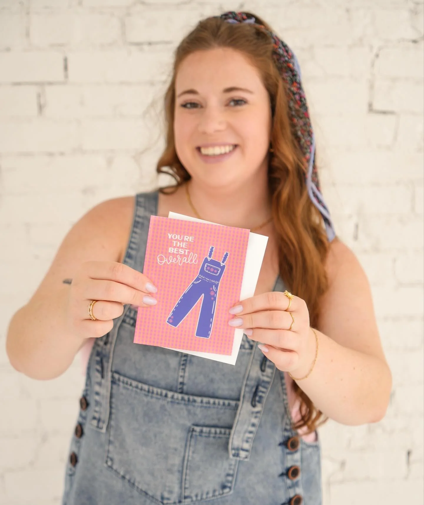 me 🤝 overalls 🤝 a puny greeting card ✨💌 shop this card & dozens of other designs on the @shopdaisymarketco website & wholesale on faire!