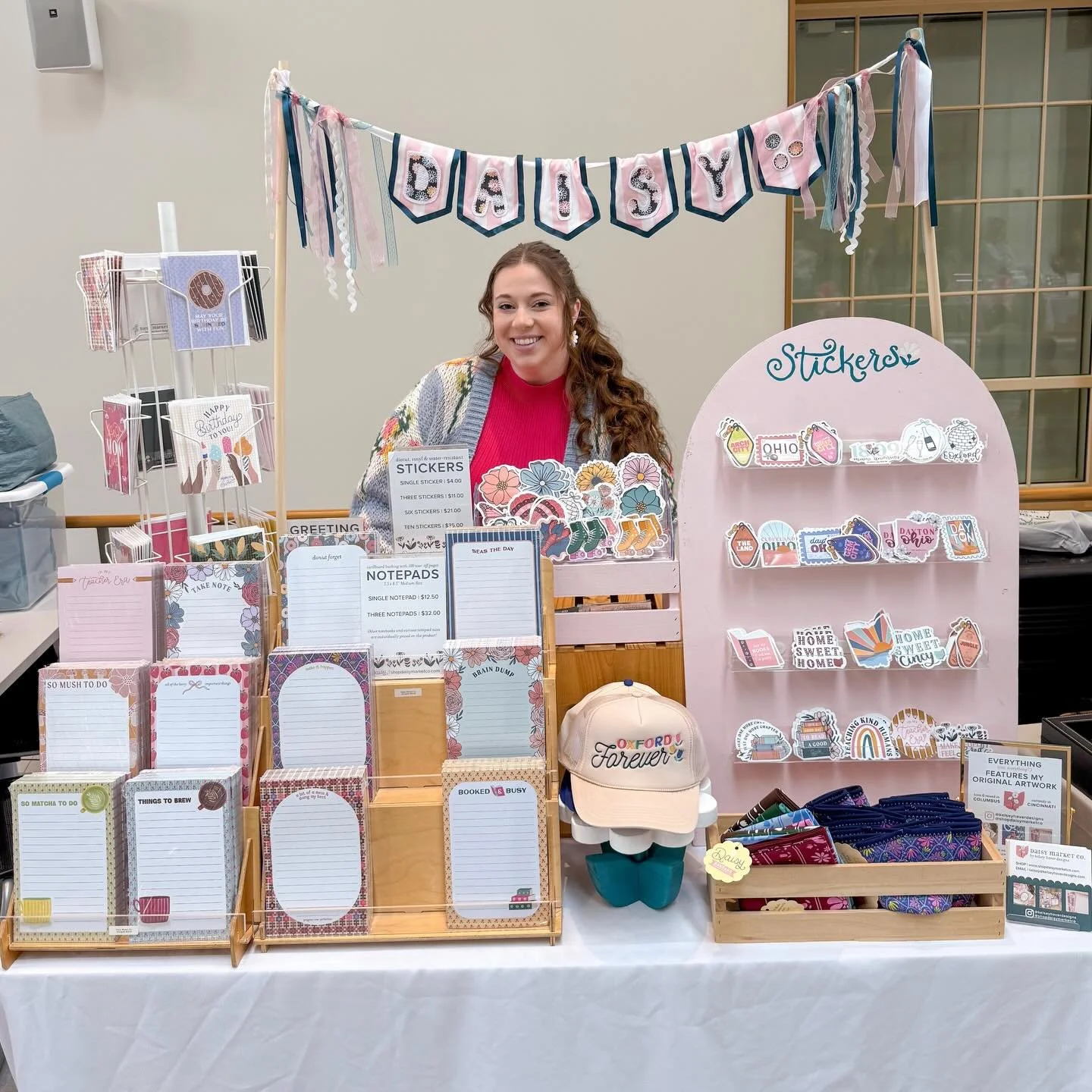 back at @miamiuniversity for the @awemiamioh pop-up shop✨🩷 until 3 today! swipe to see this event 7 years ago &mdash; my first ever market as a student vendor🌼